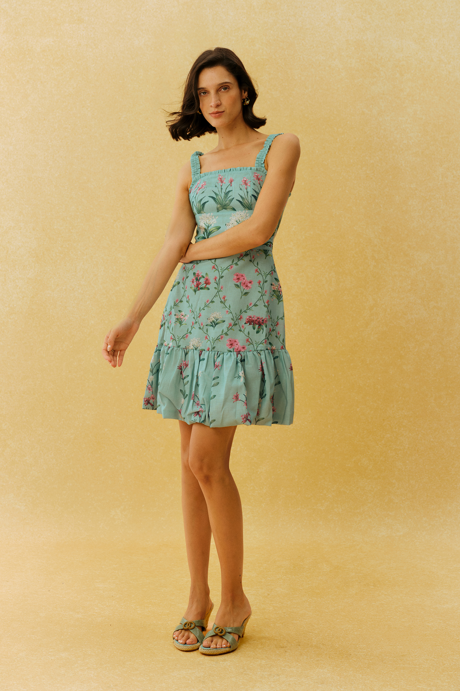 Easy Days Aqua Blue Floral Print Ruffle Strap Mini Dress