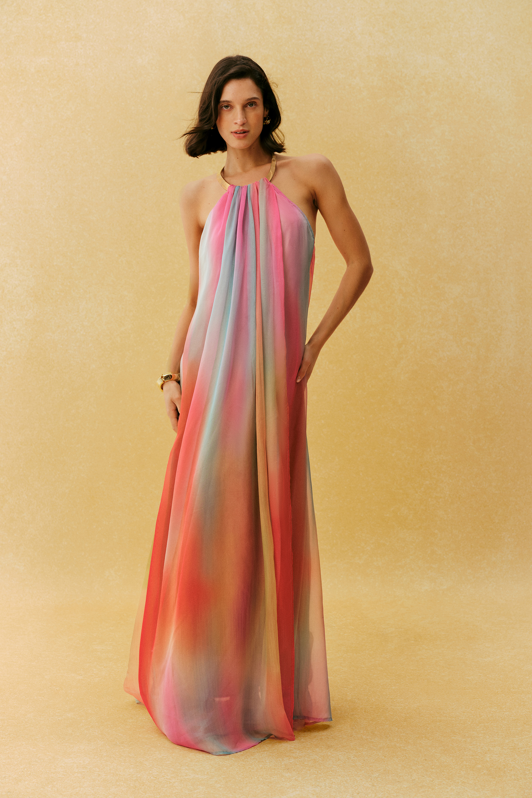 Glamorous Sweetie Multi Metal Halter Gradient Maxi Dress