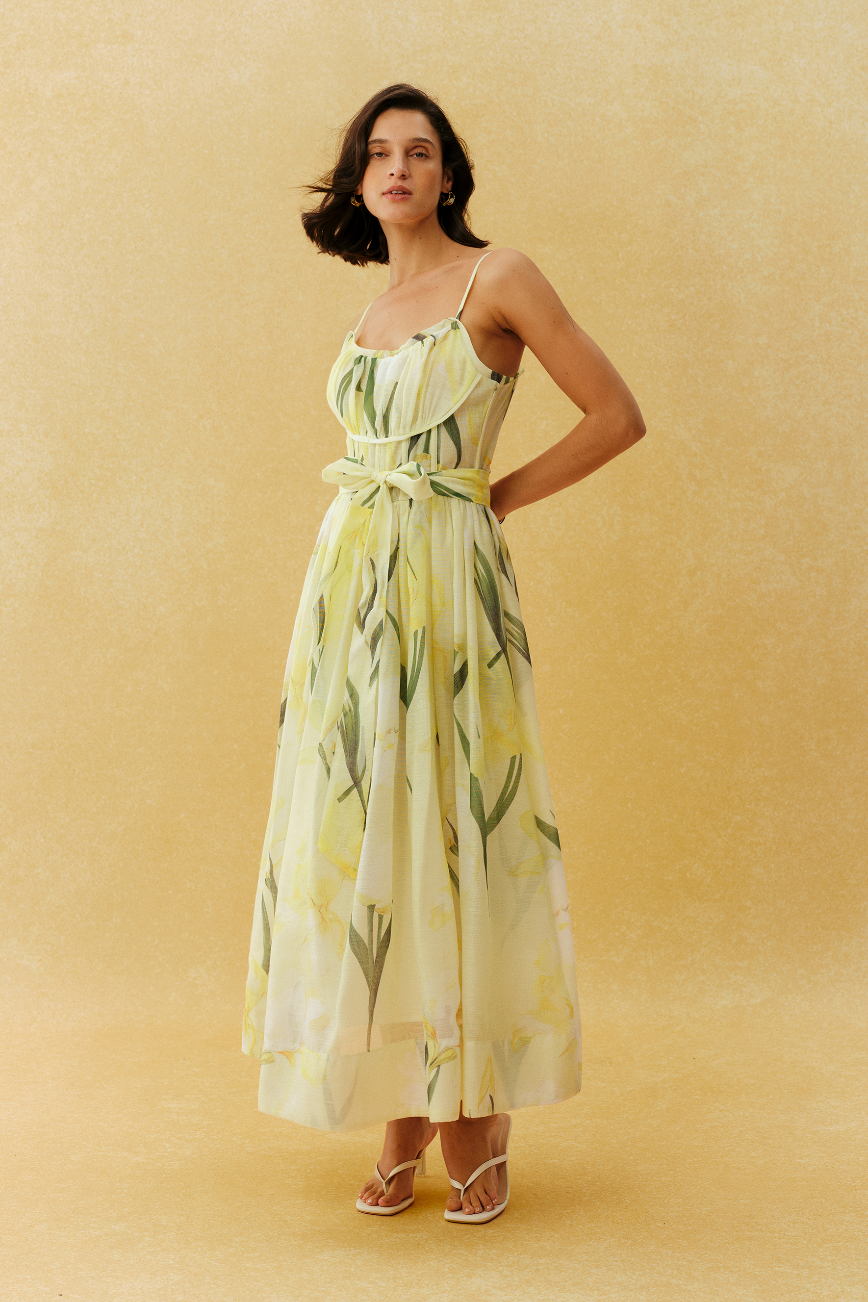 Bright Days Yellow Floral Print Spaghetti Strap Maxi Dress