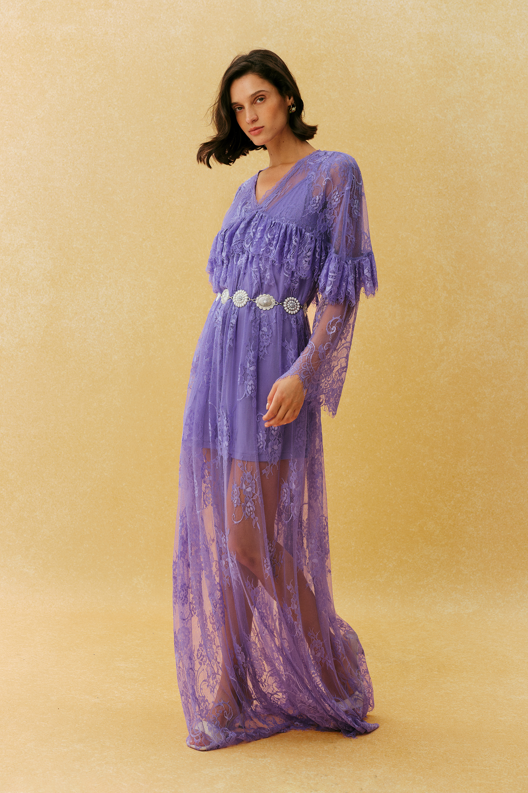 Feeling The Heat Purple Floral Lace Sheer Maxi Dress