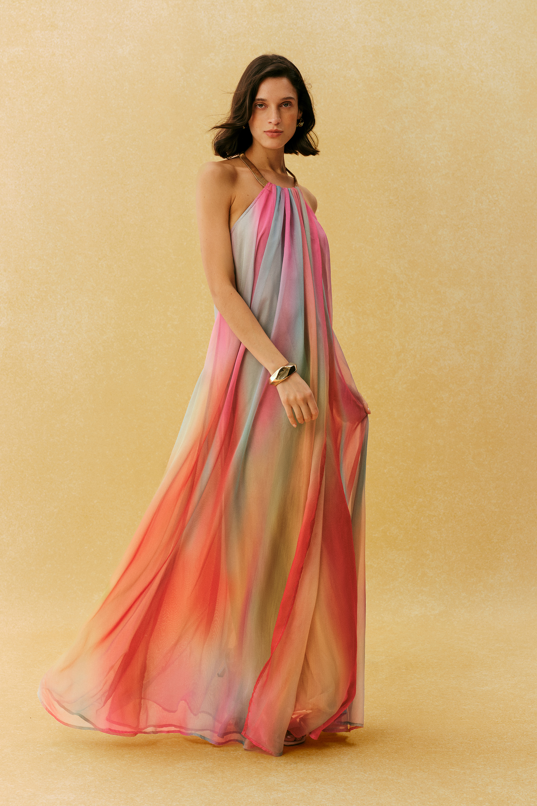 Glamorous Sweetie Multi Metal Halter Gradient Maxi Dress