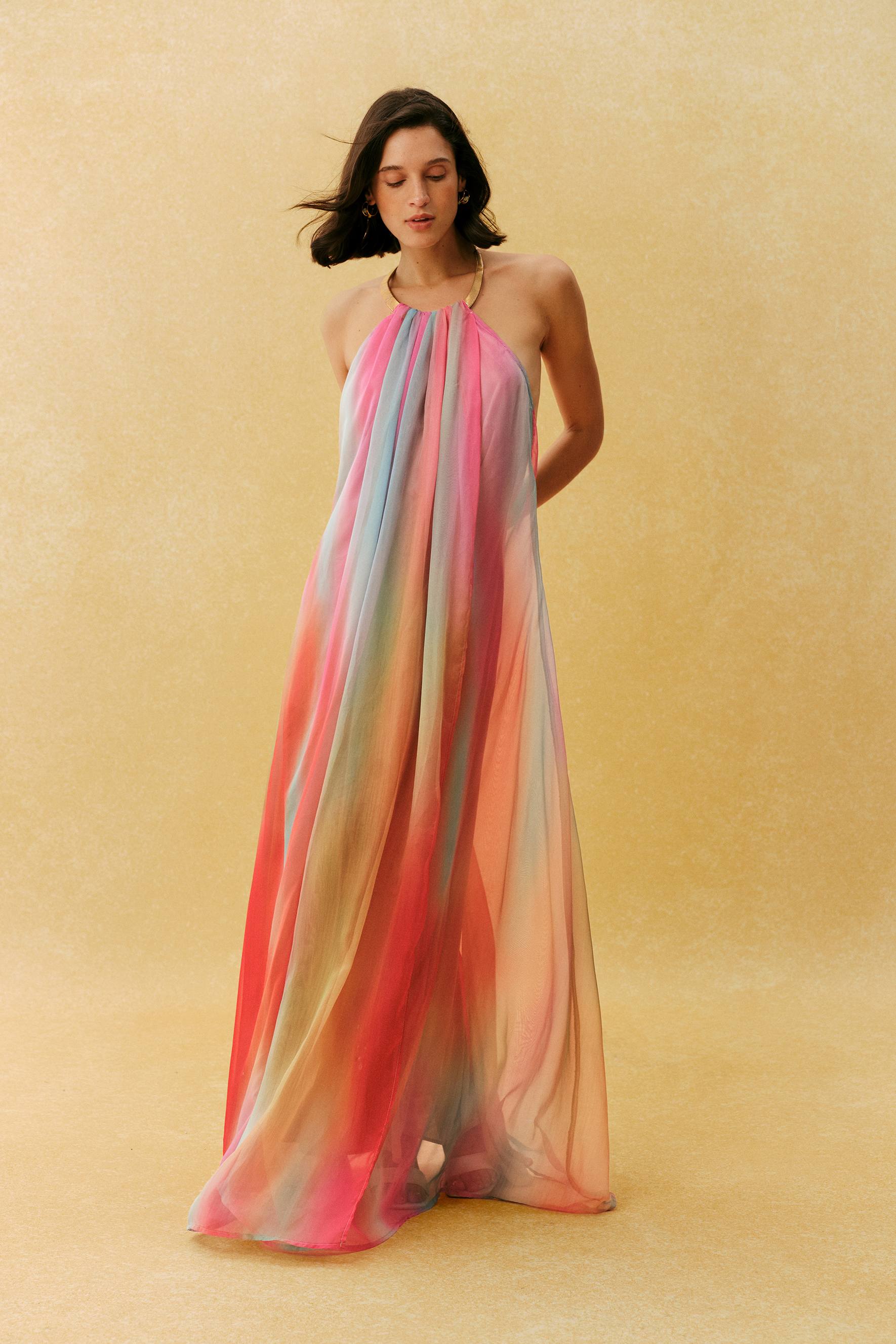 Glamorous Sweetie Multi Metal Halter Gradient Maxi Dress