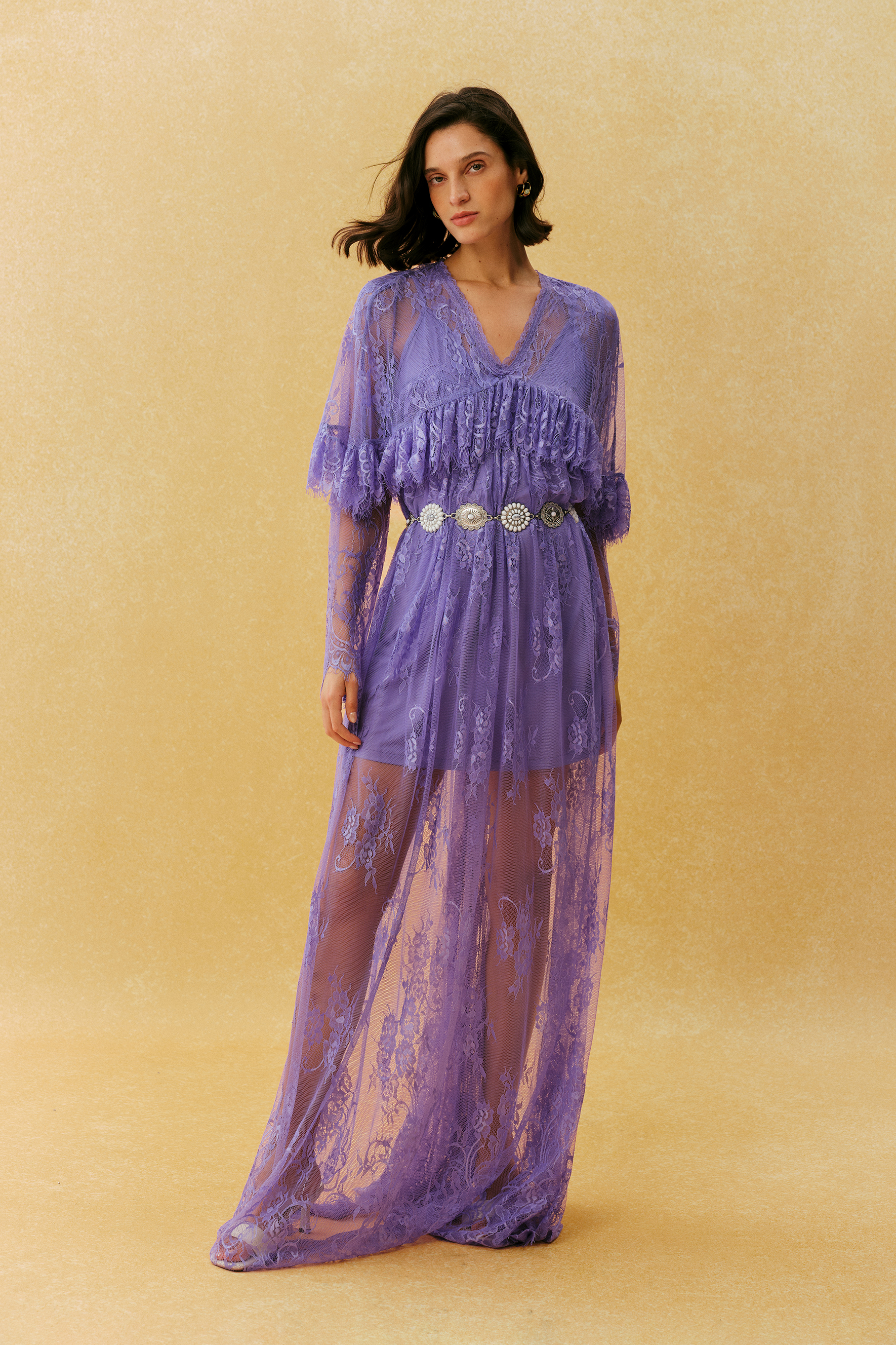 Feeling The Heat Purple Floral Lace Sheer Maxi Dress