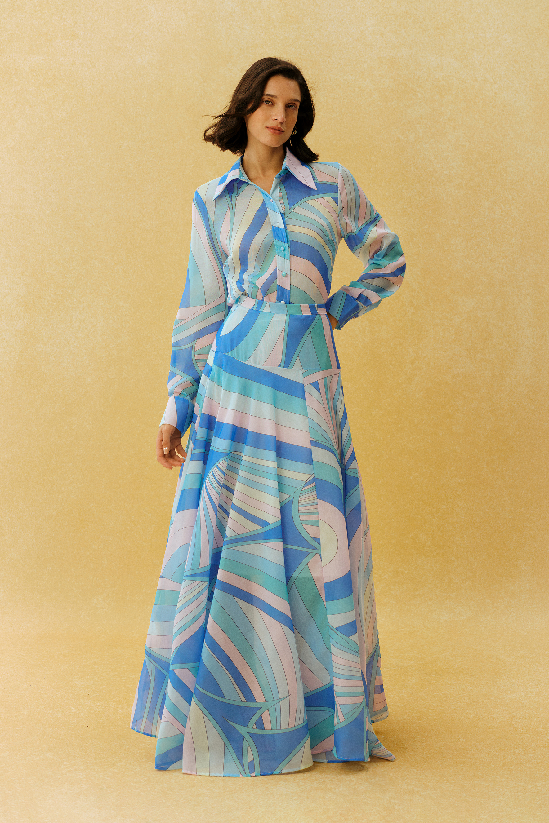 Chill Vibes Blue Abstract Print Shirt & Skirt Set