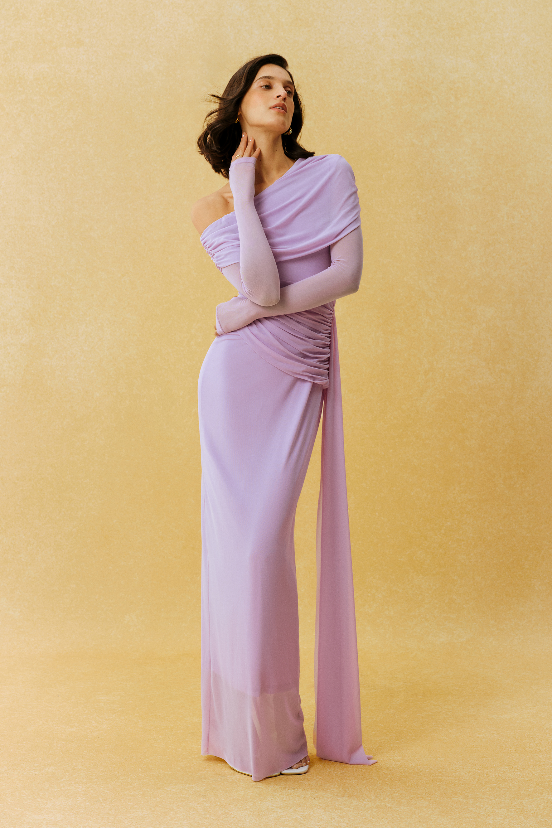 Elegant Hour Purple One Shoulder Ruched Maxi Dress