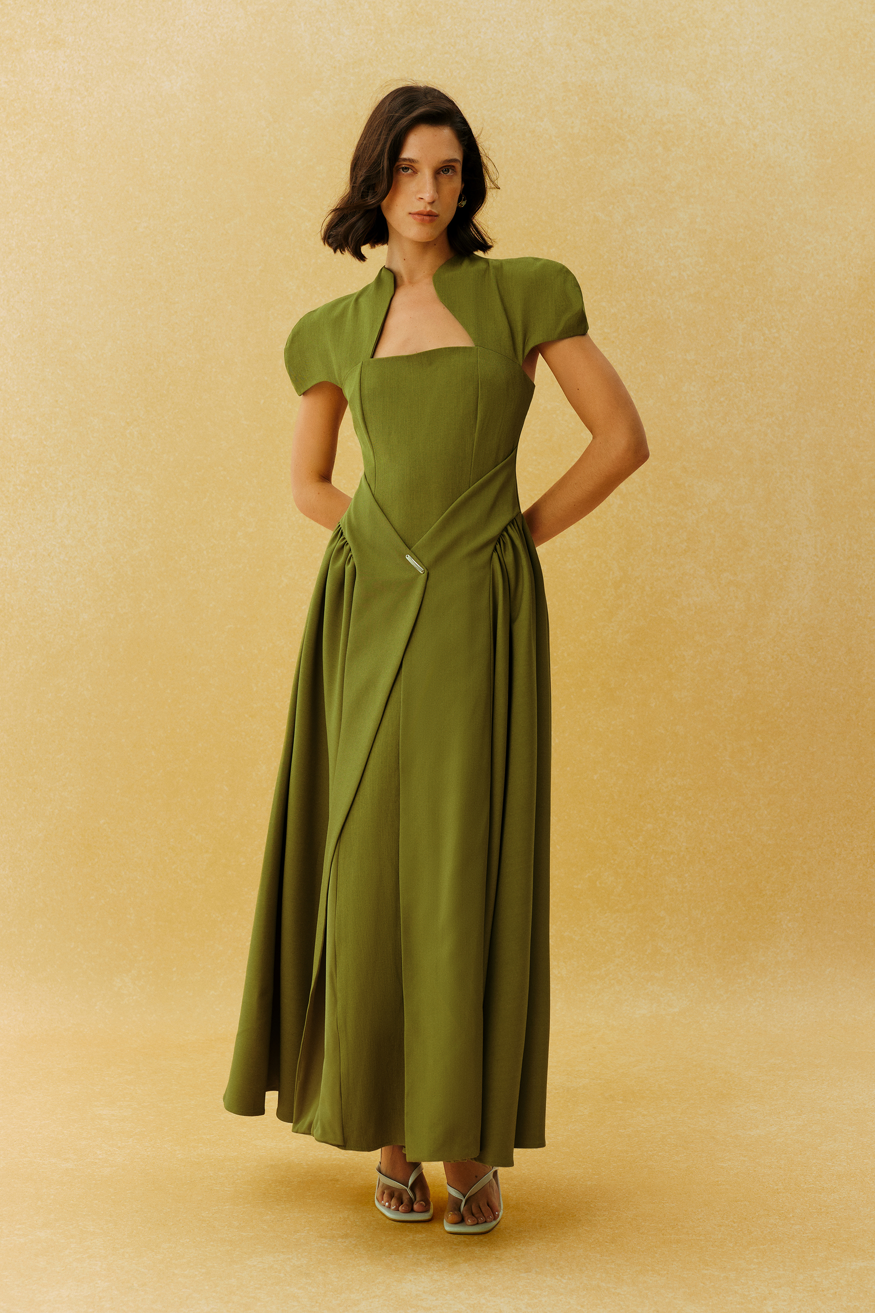 Came For You Green Notch Neck Cap Sleeve Maxi Dress