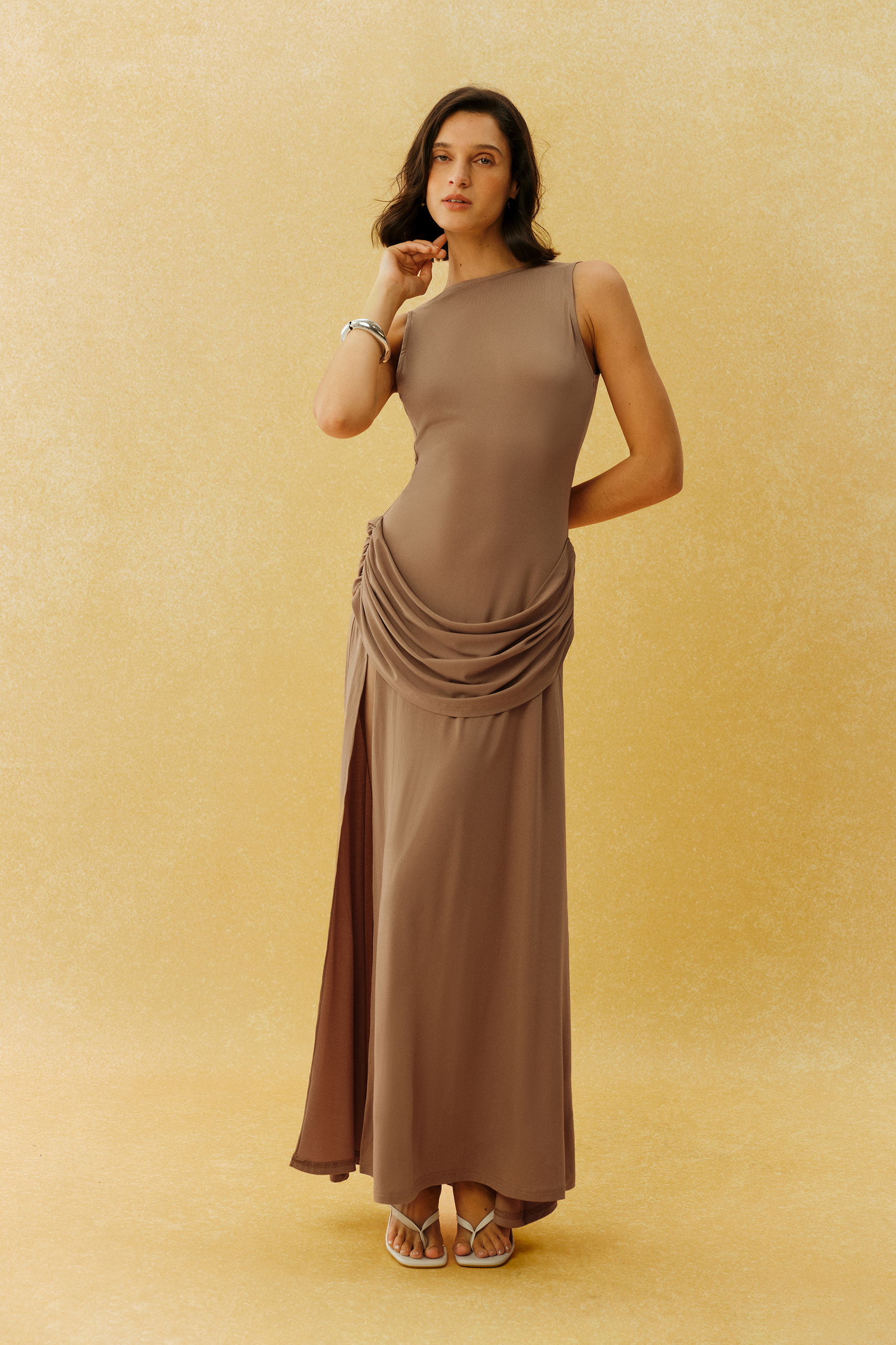 Delicate Love Taupe Brown Sleeveless High Slit Maxi Dress