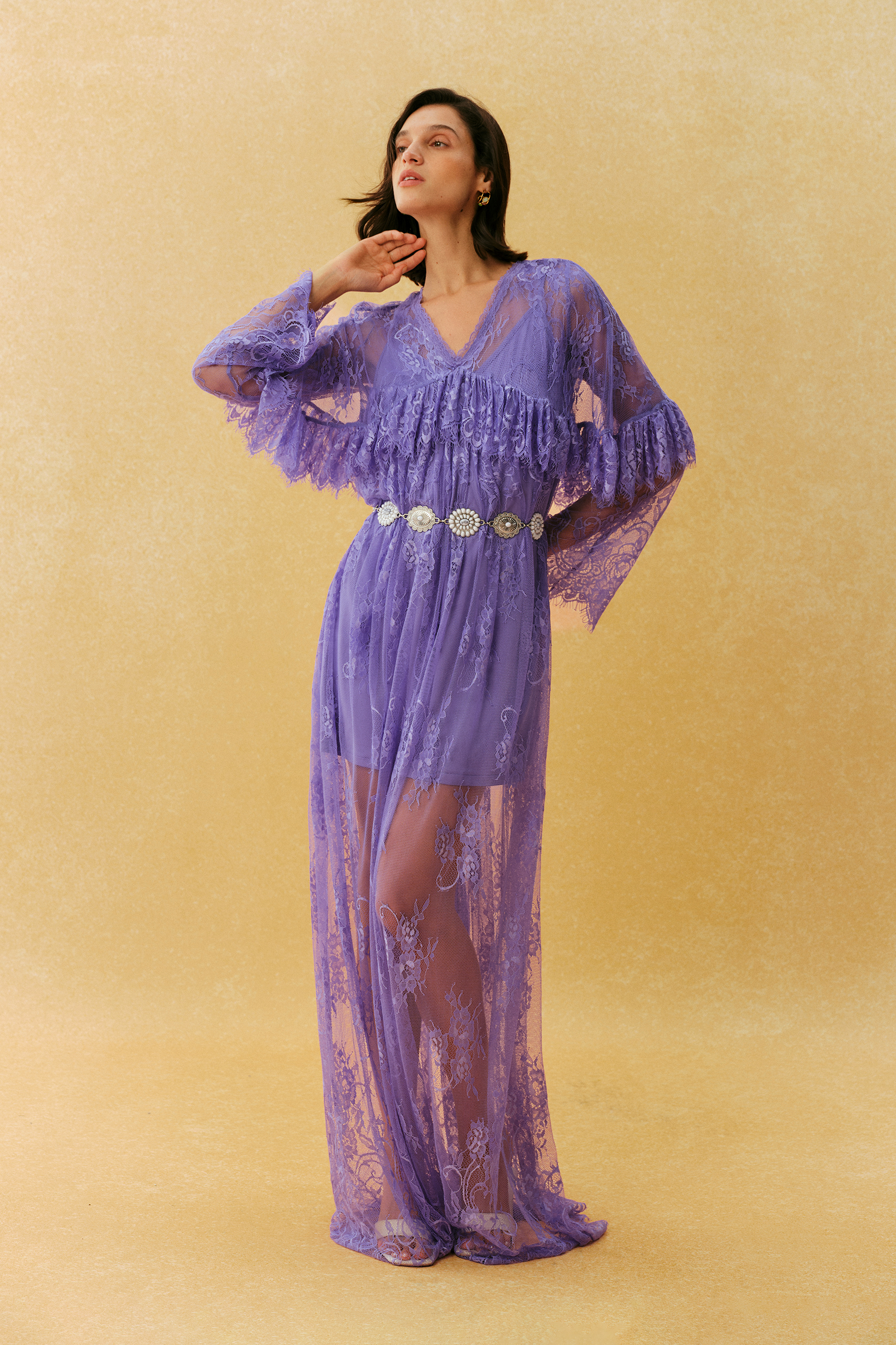 Feeling The Heat Purple Floral Lace Sheer Maxi Dress