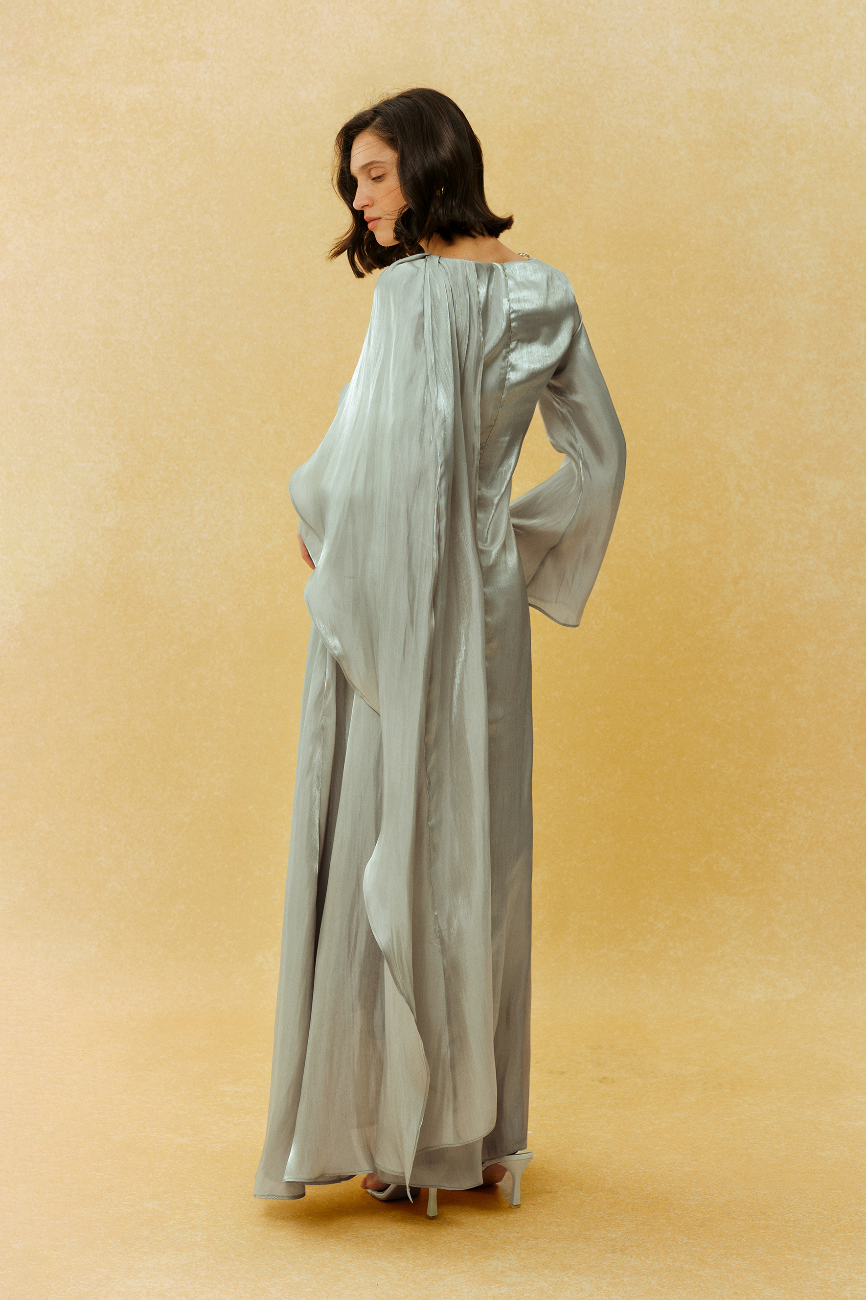 Classic Mood Grey Irregular Draped Long Sleeve Maxi Dress
