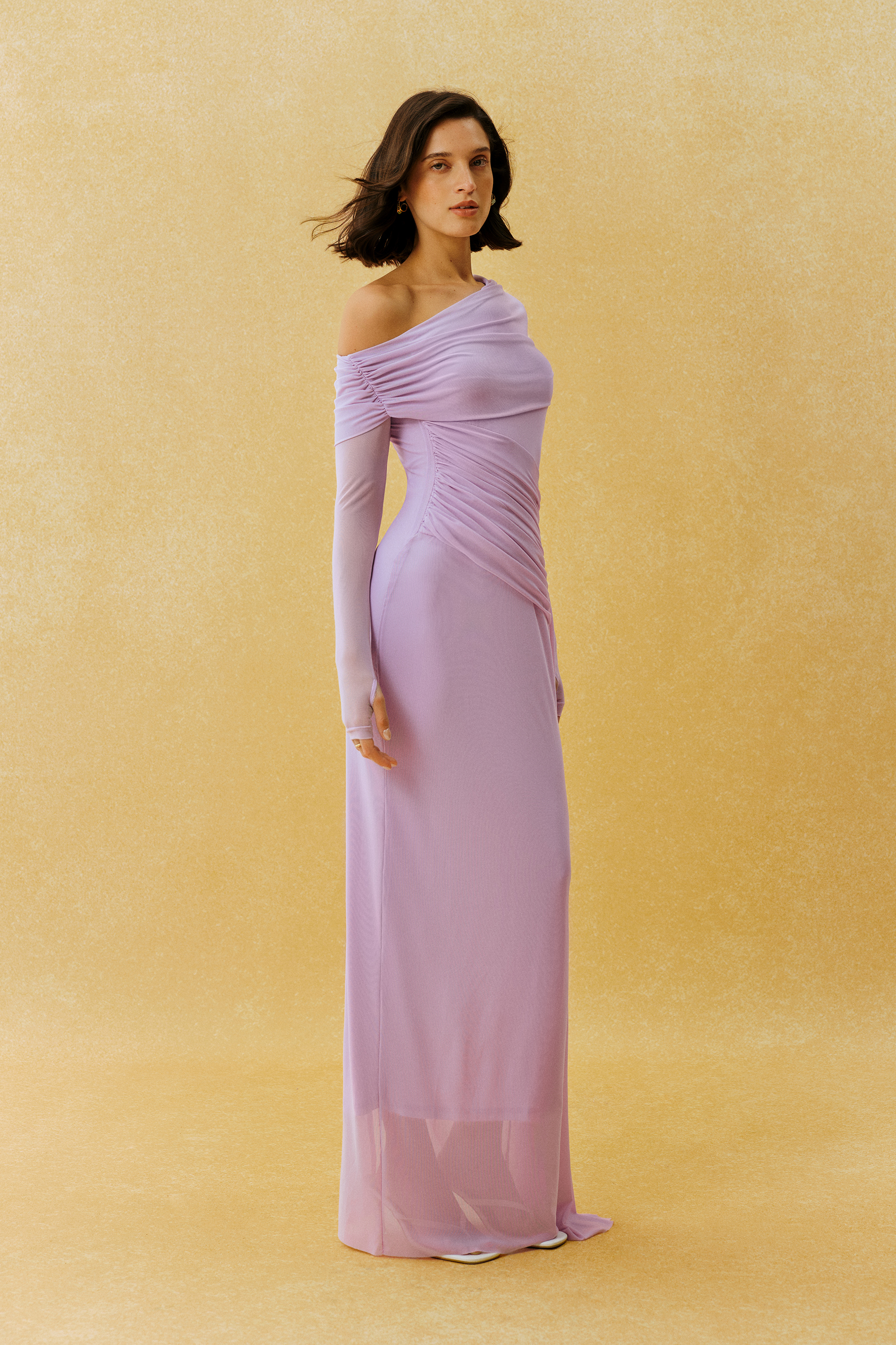 Elegant Hour Purple One Shoulder Ruched Maxi Dress