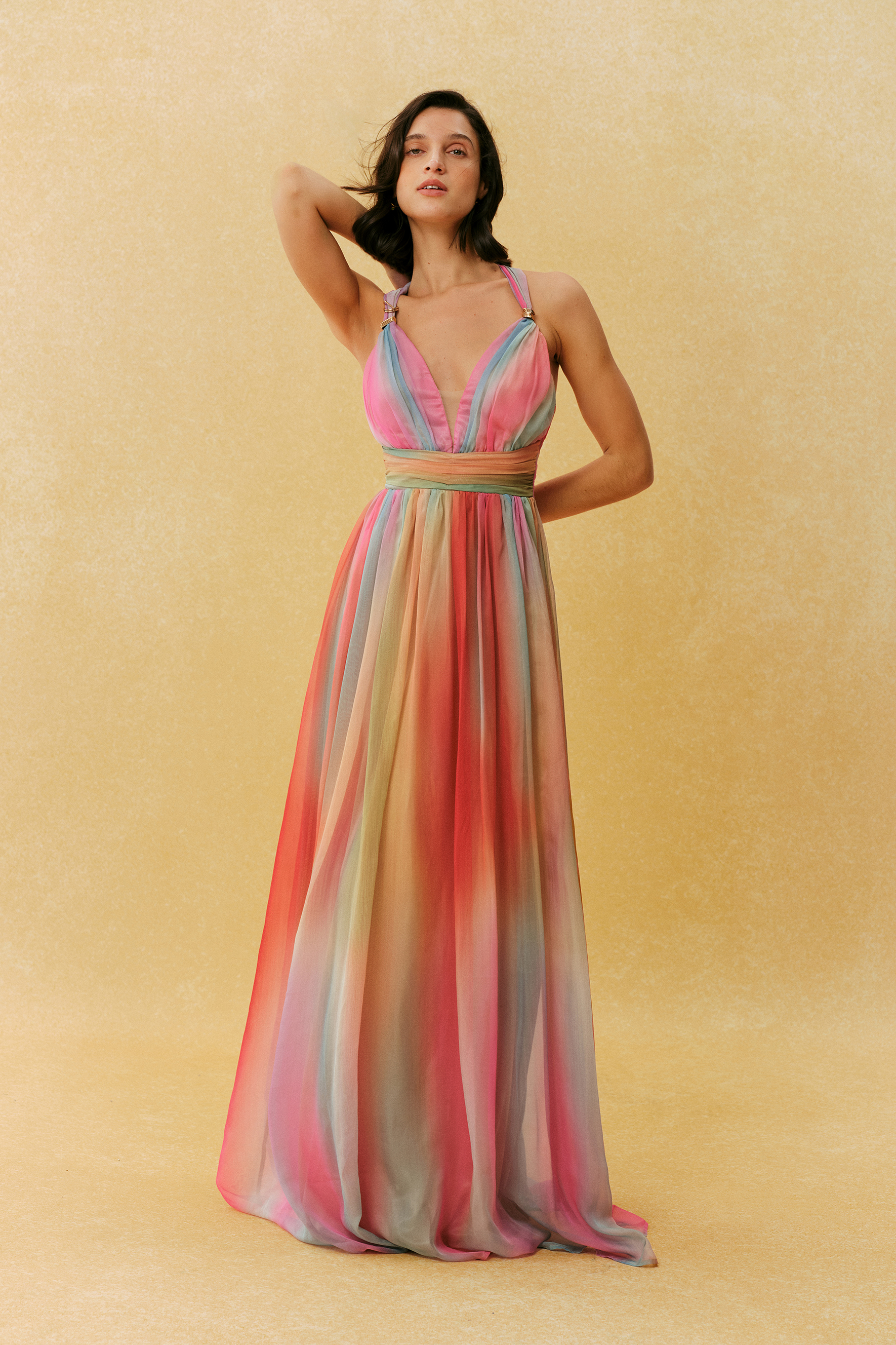 Sunset Society Multi Gradient V Neck Maxi Dress