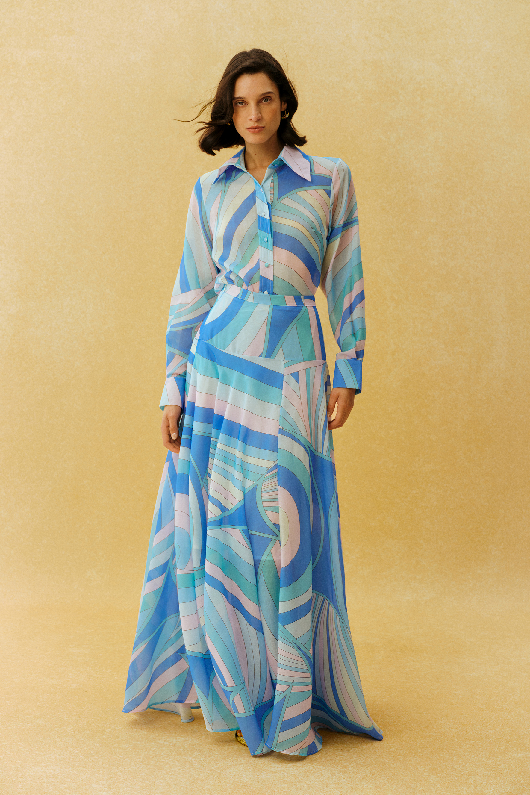 Chill Vibes Blue Abstract Print Shirt & Skirt Set