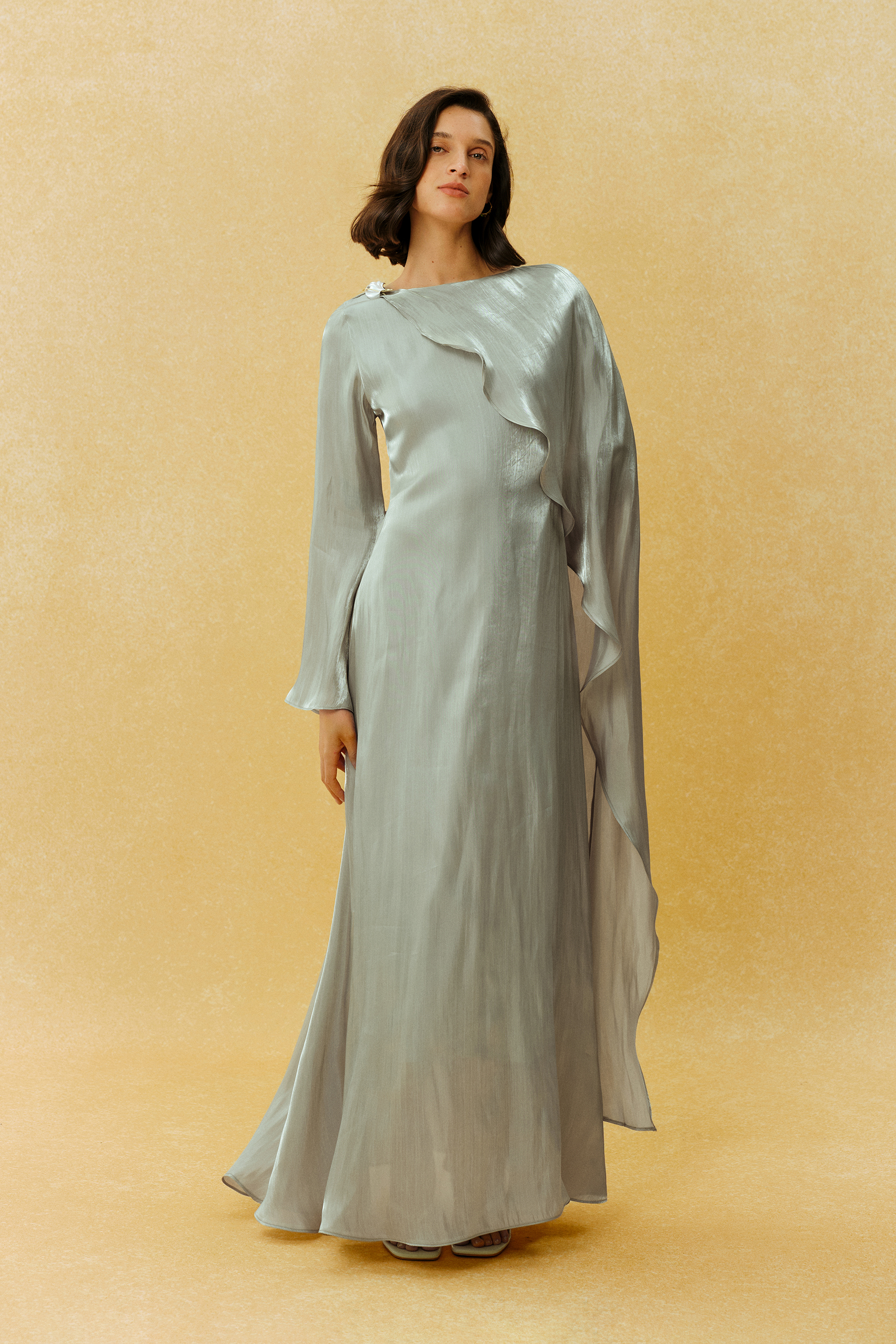 Classic Mood Grey Irregular Draped Long Sleeve Maxi Dress