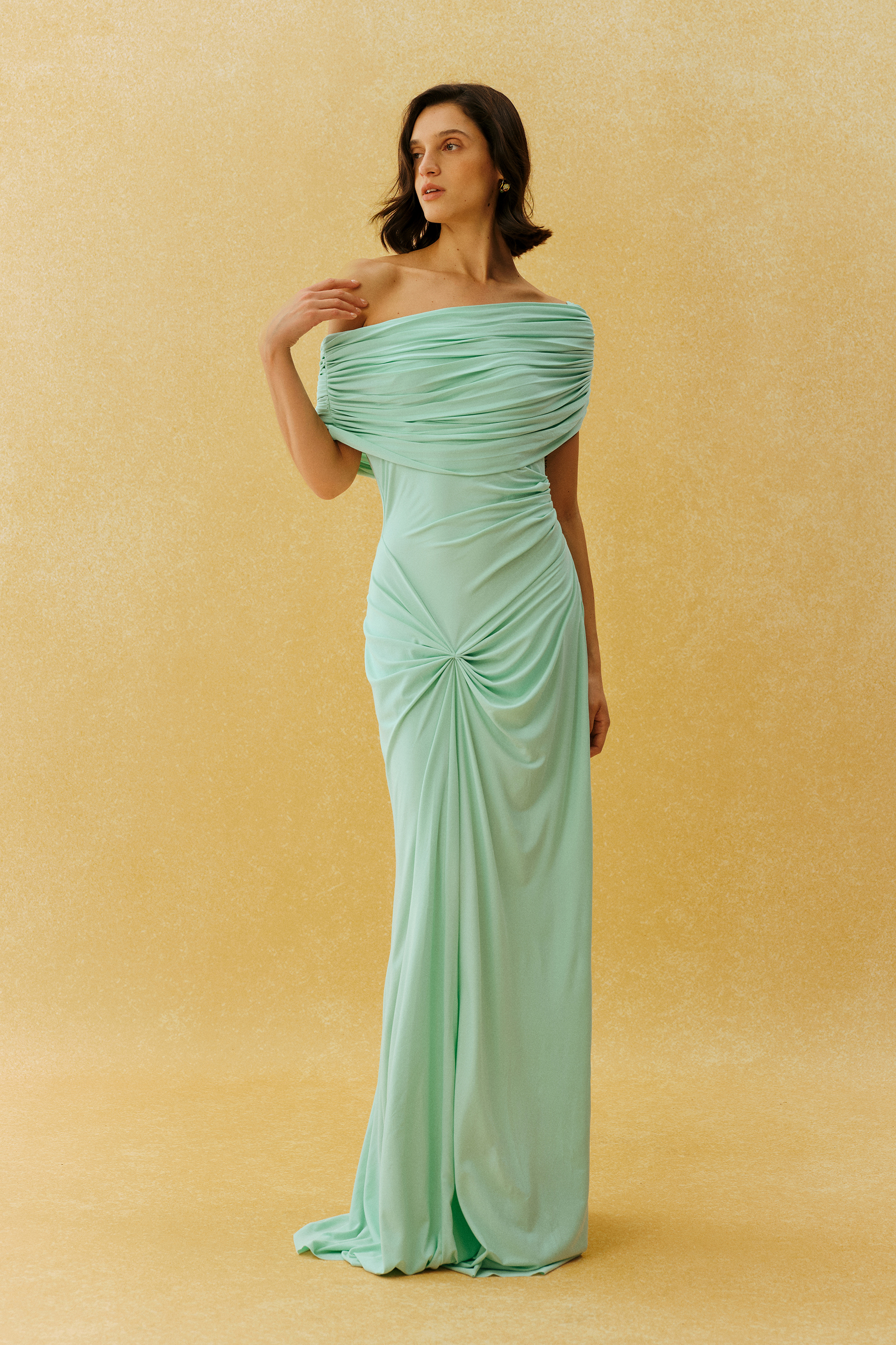 Falling For This Mint Green Off Shoulder Twist Front Maxi Dress