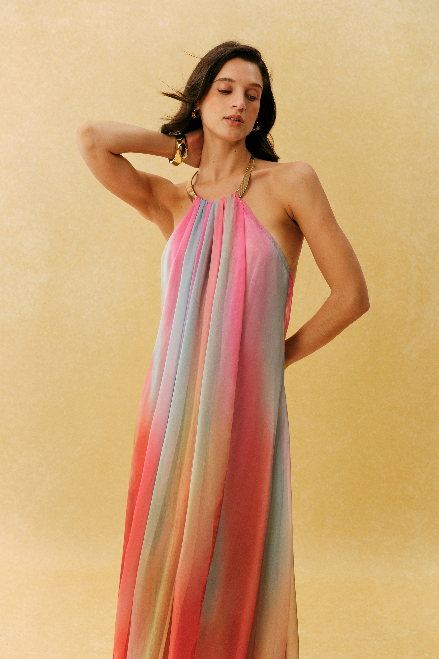 Glamorous Sweetie Multi Metal Halter Gradient Maxi Dress