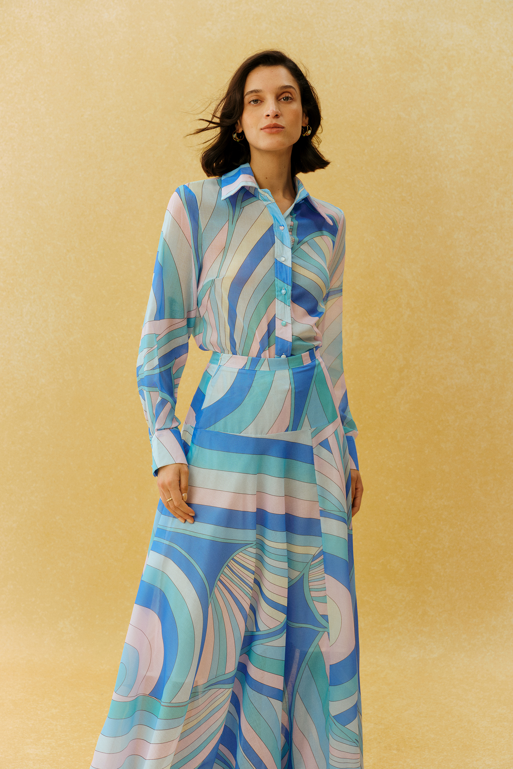 Chill Vibes Blue Abstract Print Shirt & Skirt Set