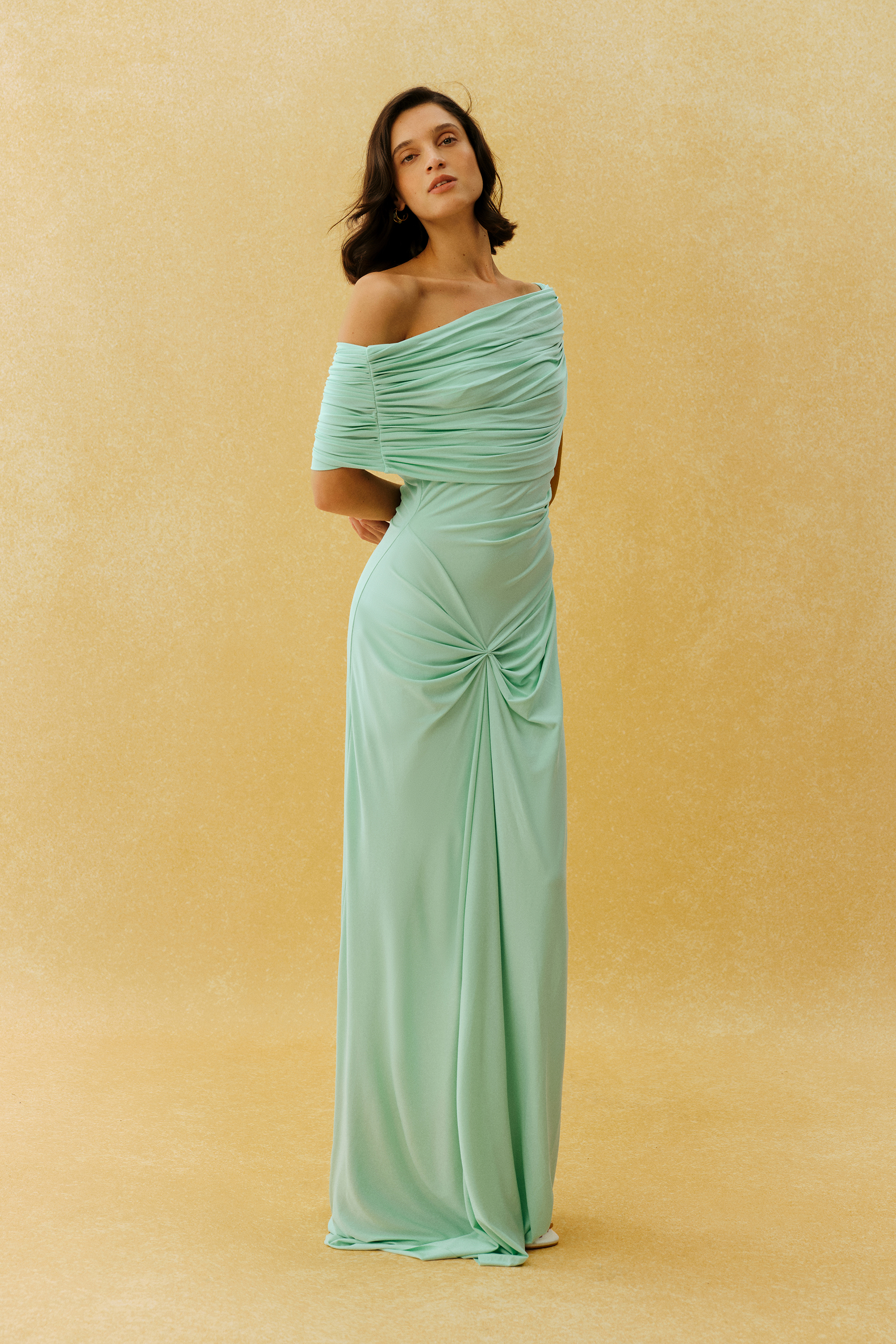 Falling For This Mint Green Off Shoulder Twist Front Maxi Dress