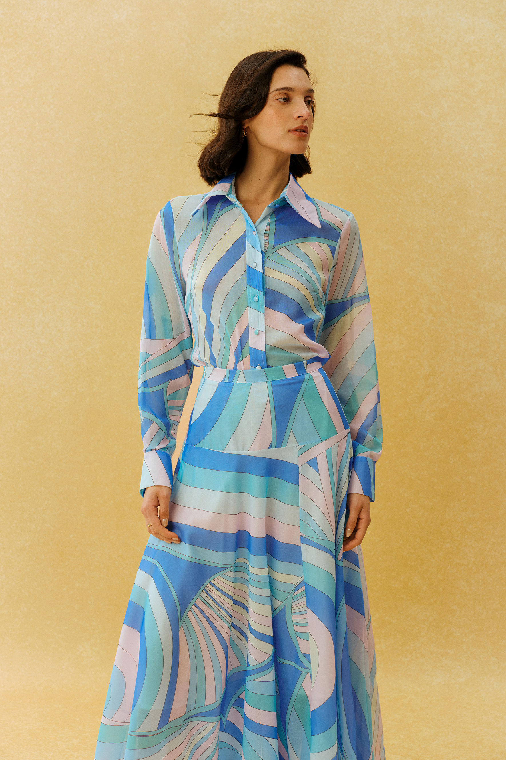 Chill Vibes Blue Abstract Print Shirt & Skirt Set