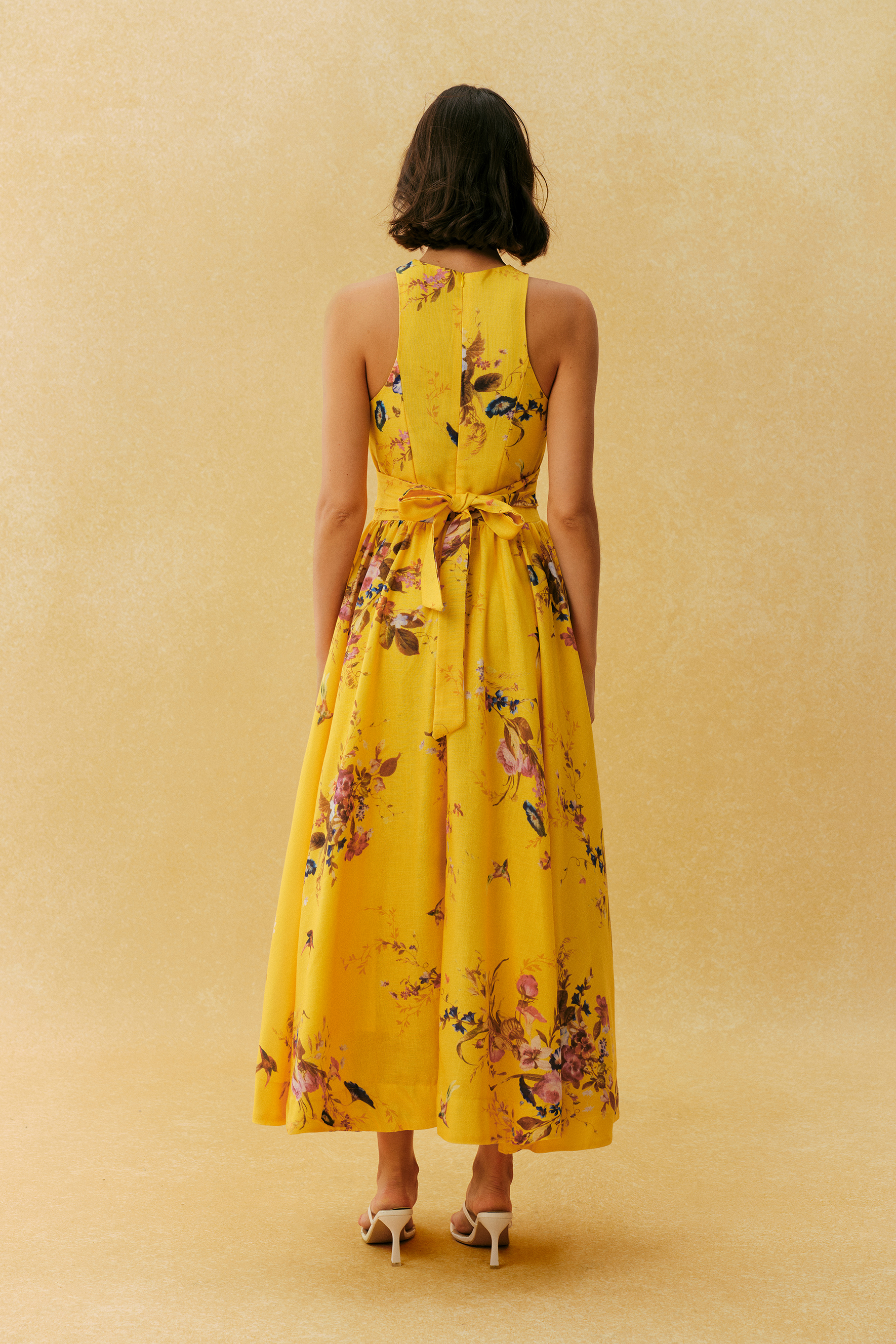 Holiday Mood Yellow Floral Print Cutout Maxi Dress
