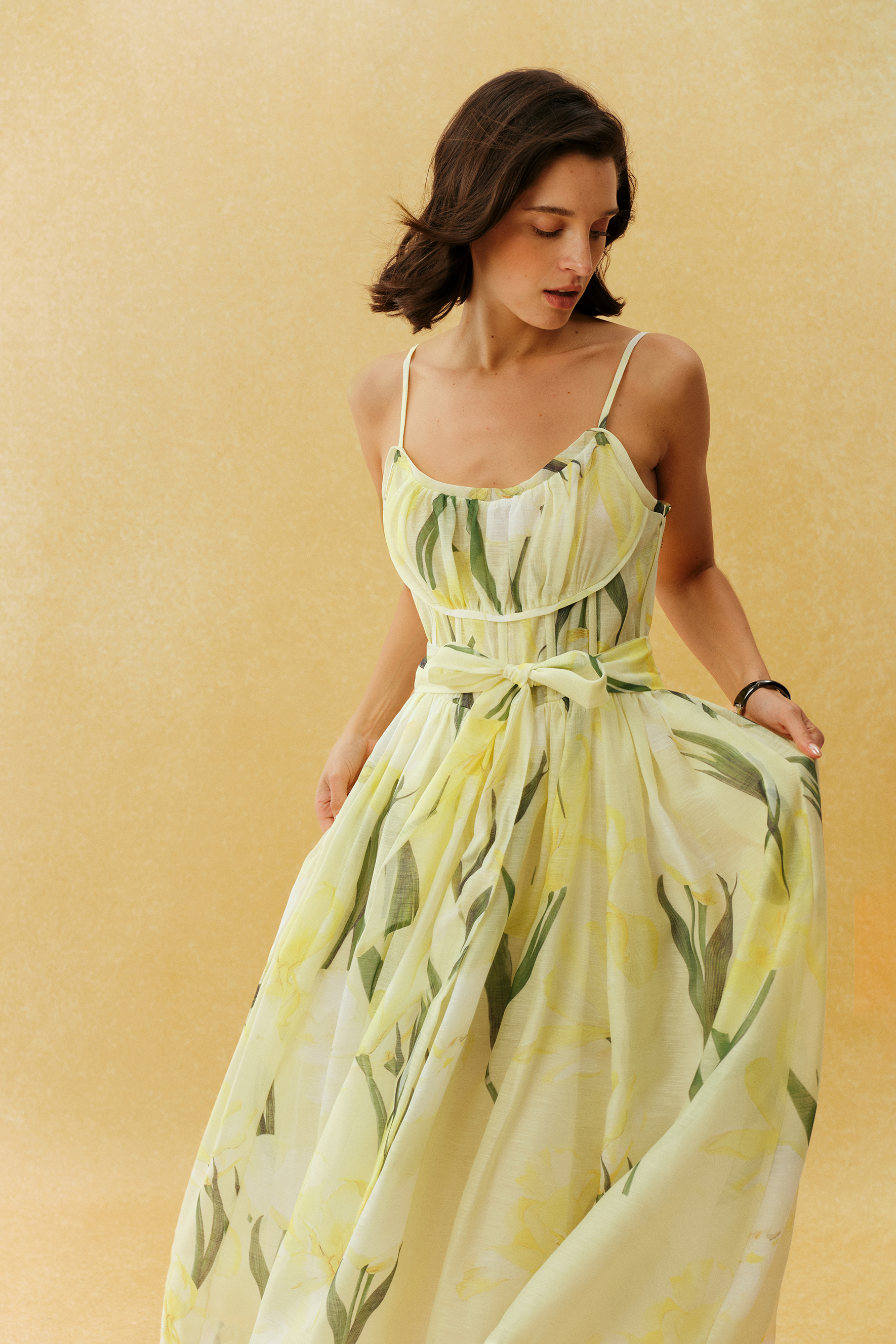 Bright Days Yellow Floral Print Spaghetti Strap Maxi Dress