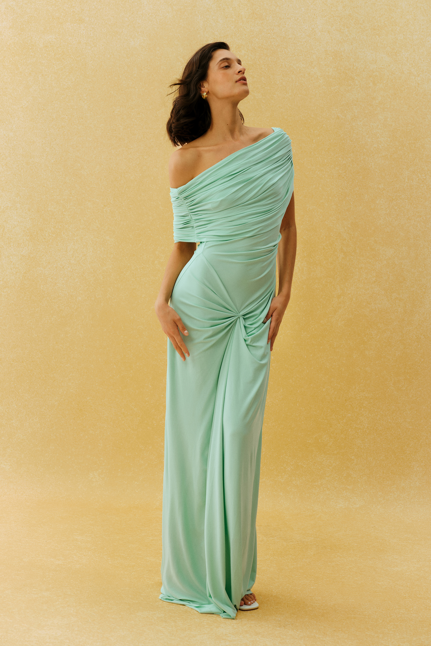 Falling For This Mint Green Off Shoulder Twist Front Maxi Dress