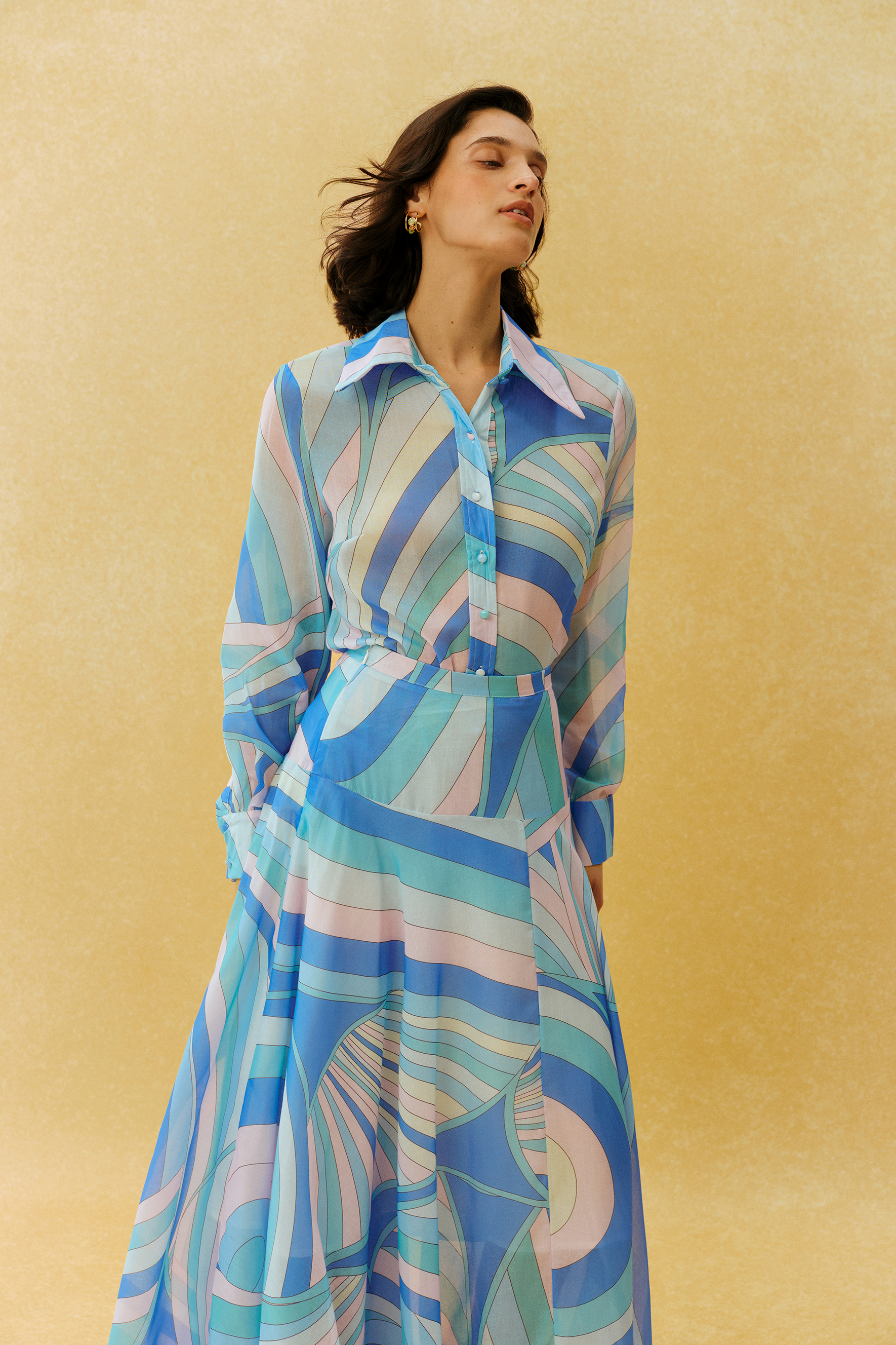 Chill Vibes Blue Abstract Print Shirt & Skirt Set