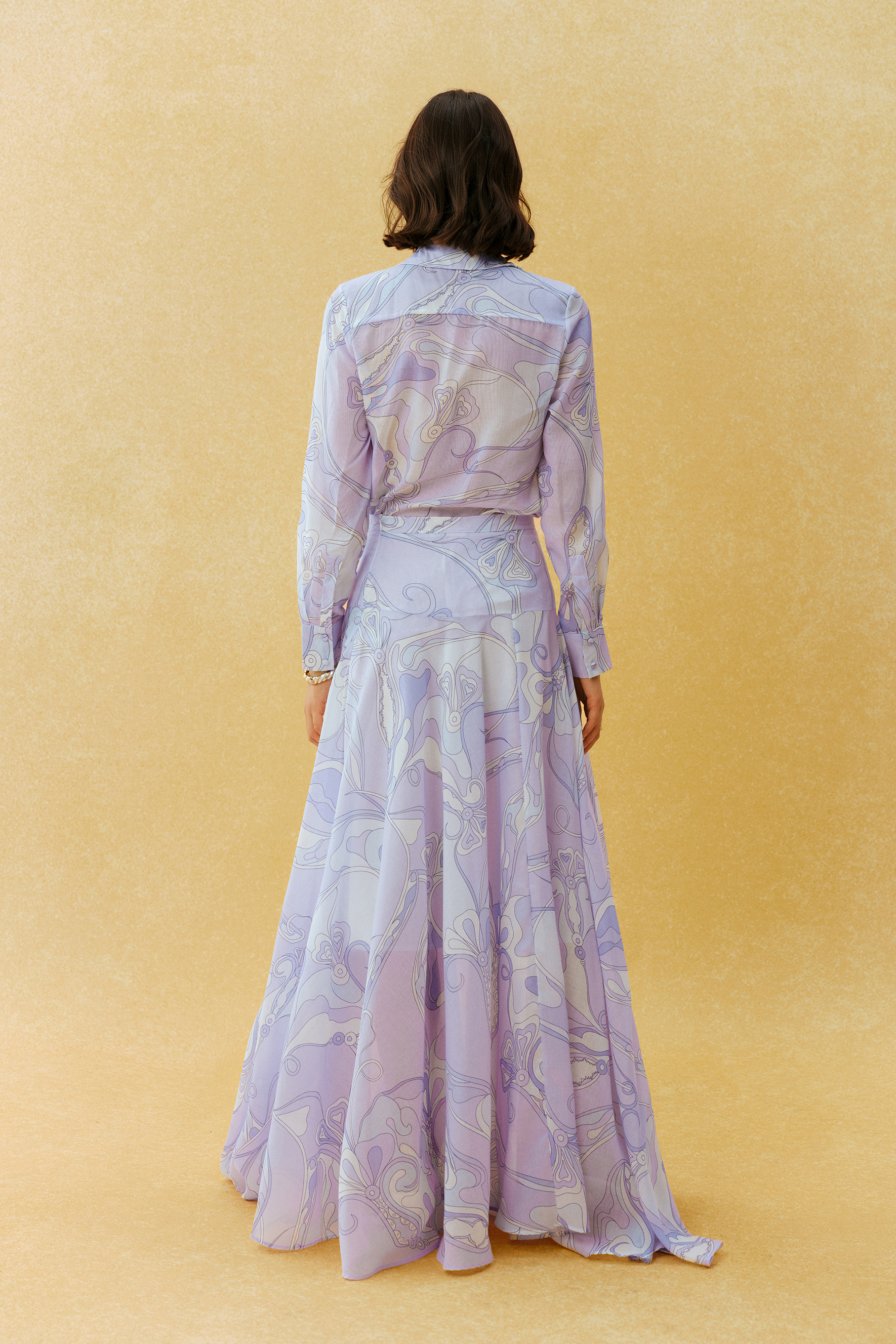 Casual Mood Purple Abstract Print Shirt & Maxi Skirt Set