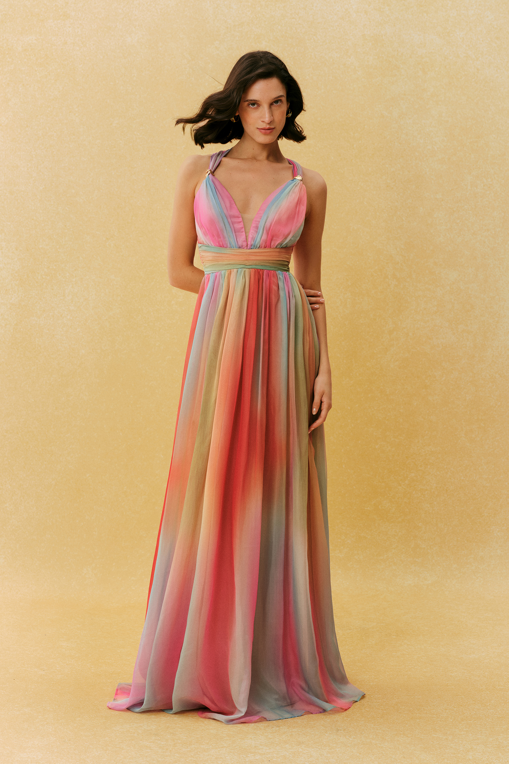 Sunset Society Multi Gradient V Neck Maxi Dress