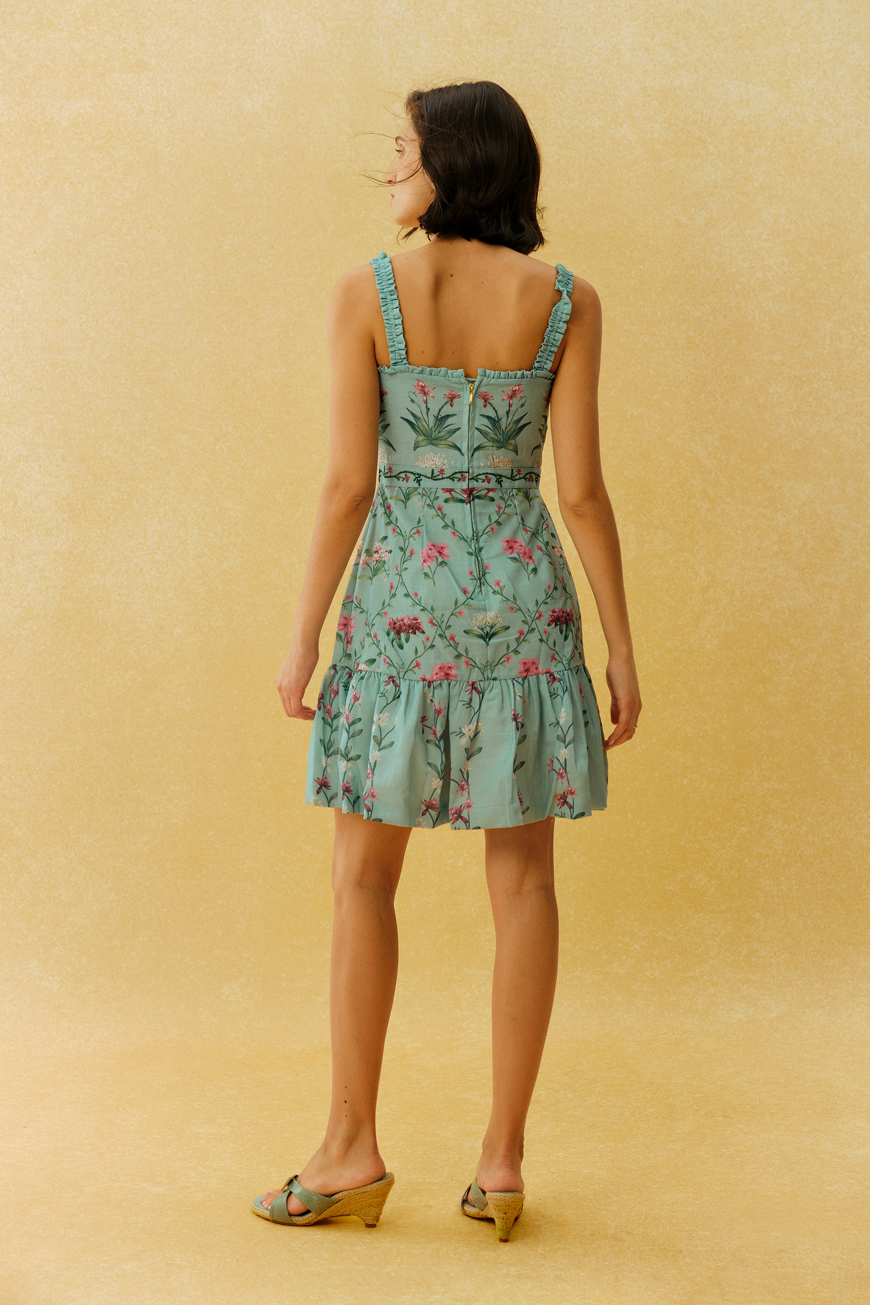 Easy Days Aqua Blue Floral Print Ruffle Strap Mini Dress