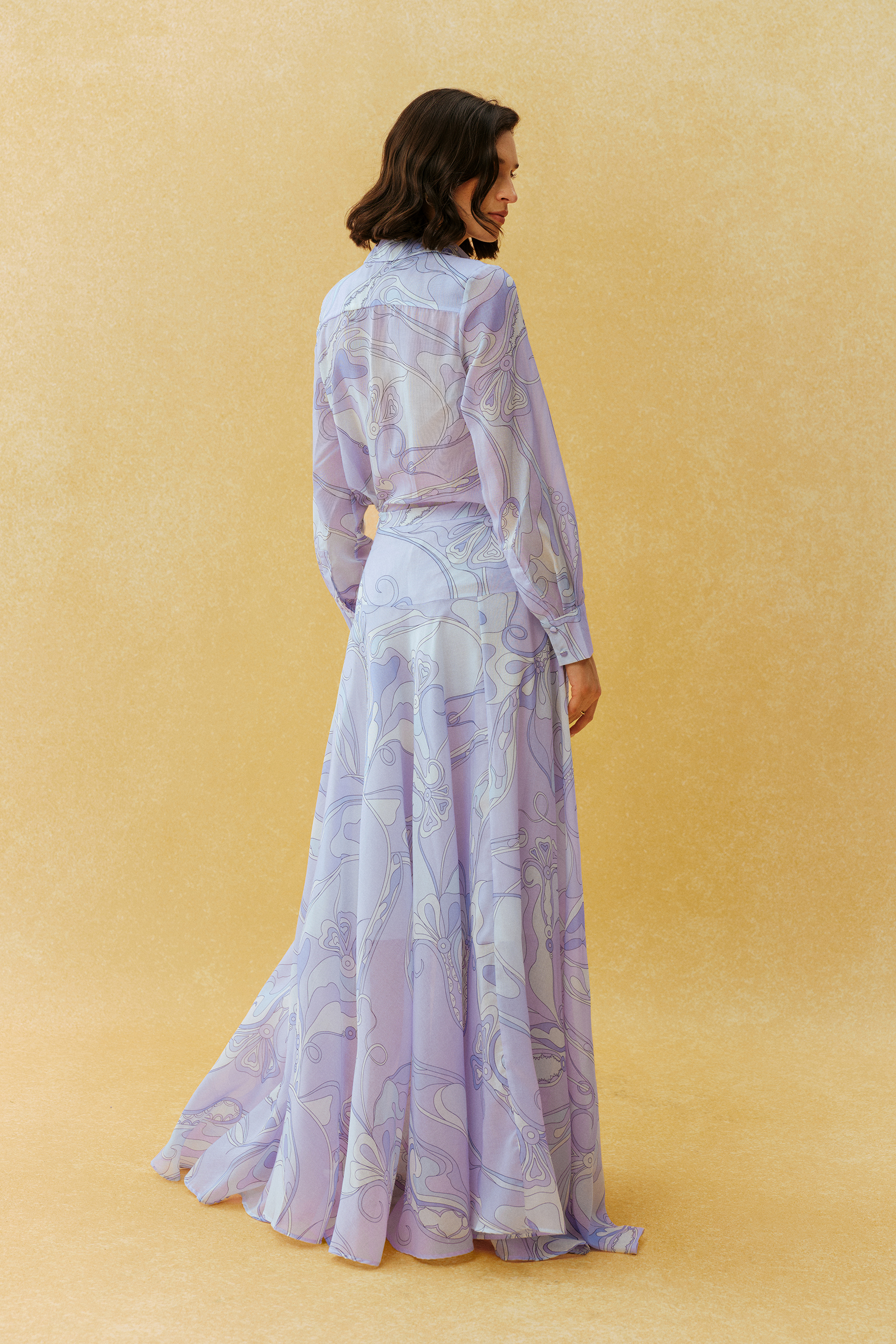Casual Mood Purple Abstract Print Shirt & Maxi Skirt Set