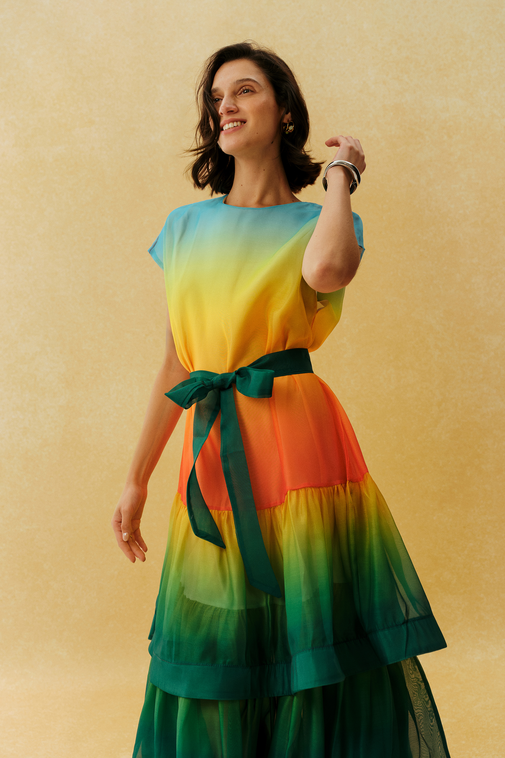 Authentically Yours Multi Gradient Cap Sleeve Tiered Maxi Dress
