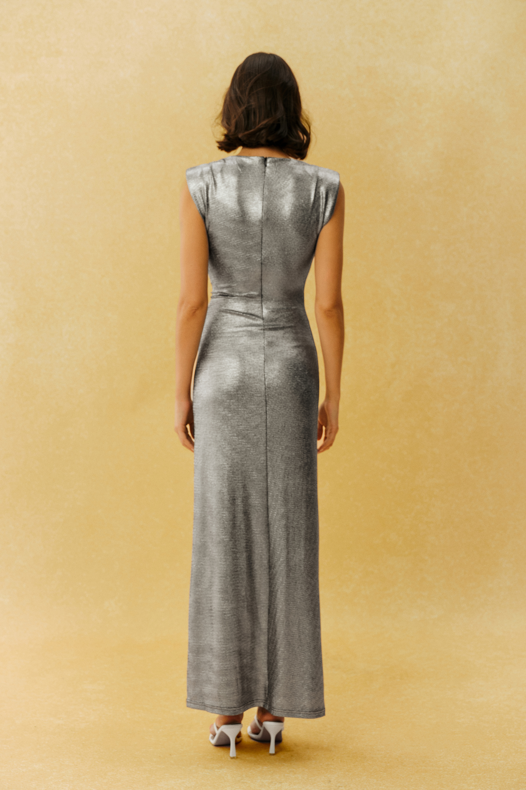 Midnight Lover Silver Sleeveless High Slit Maxi Dress