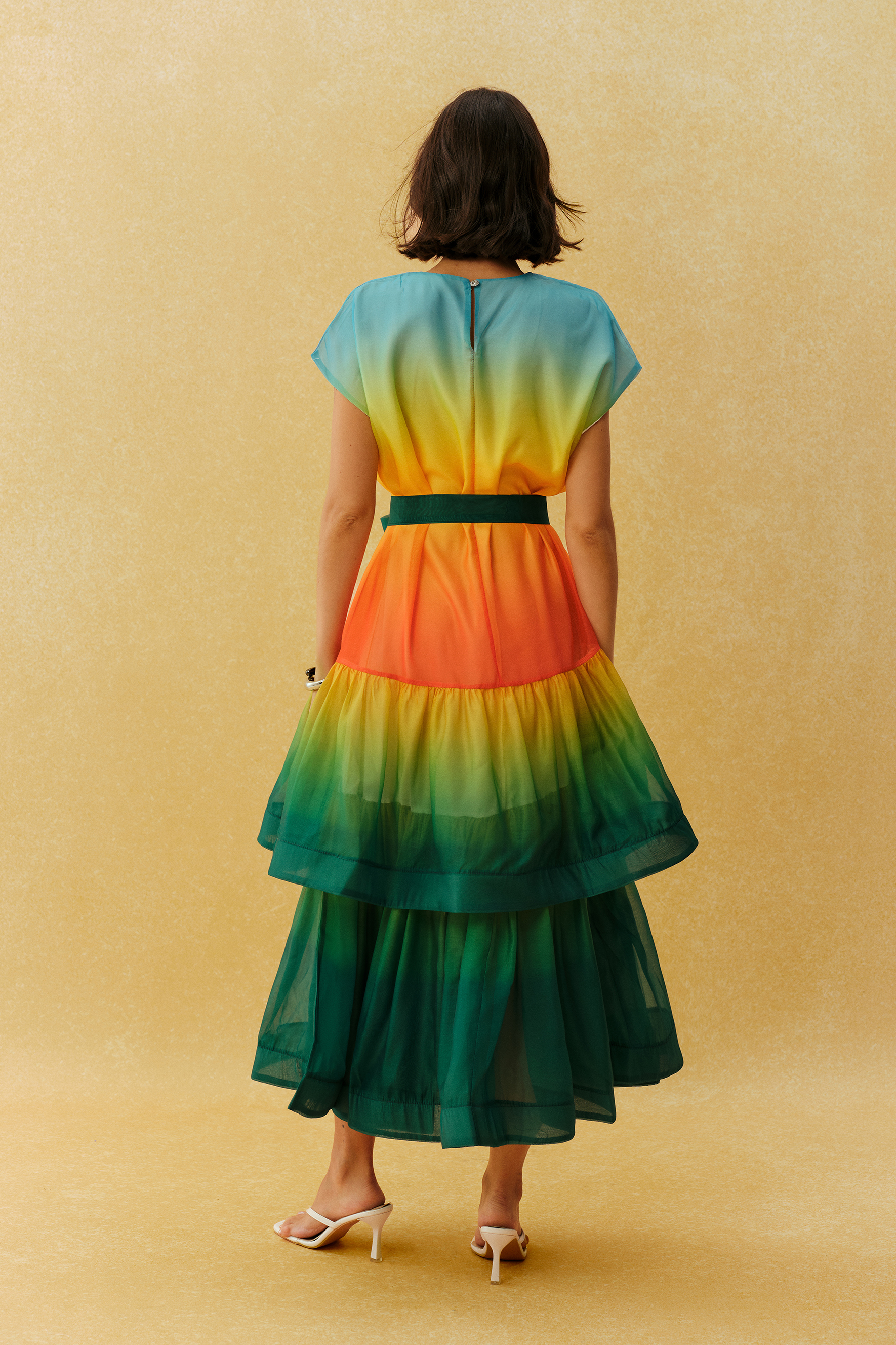 Authentically Yours Multi Gradient Cap Sleeve Tiered Maxi Dress