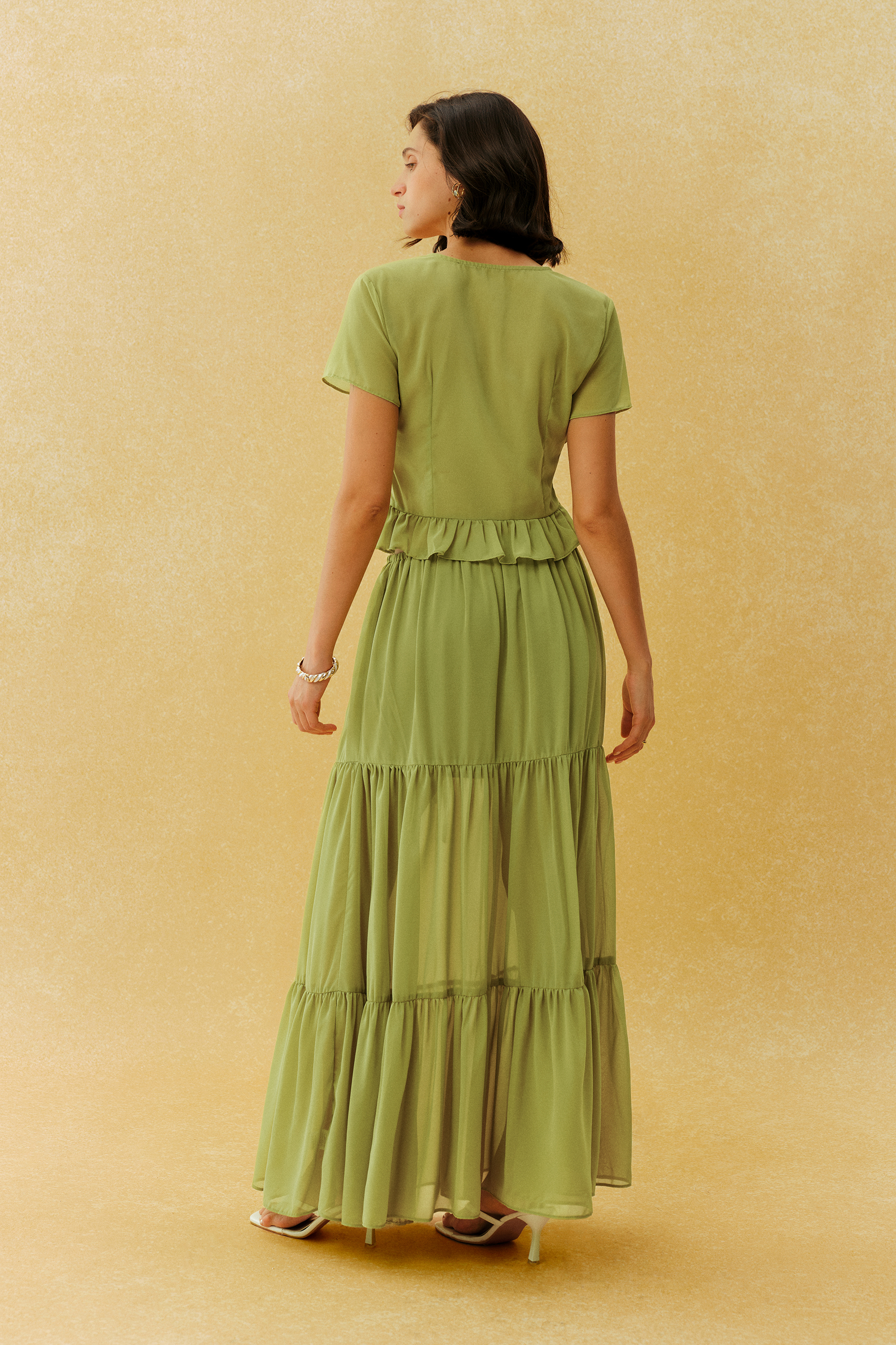 Feeling Like Her Green Short Sleeve Lace Waist Crop Top & Skirt Set