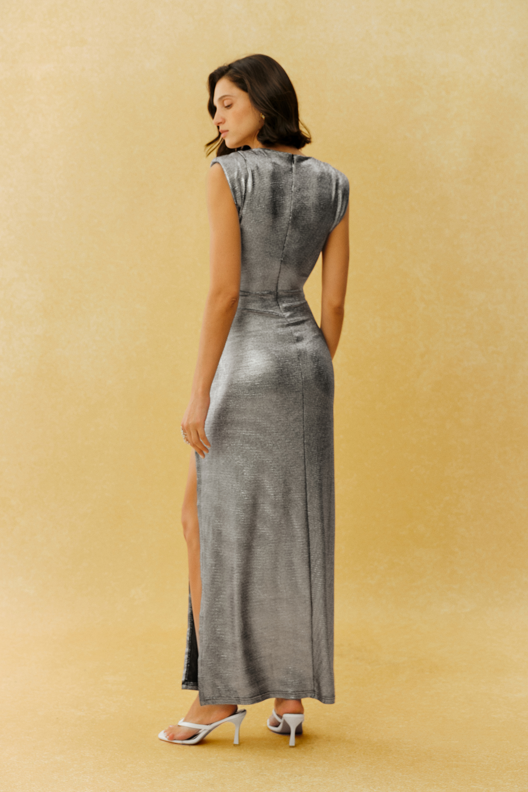 Midnight Lover Silver Sleeveless High Slit Maxi Dress