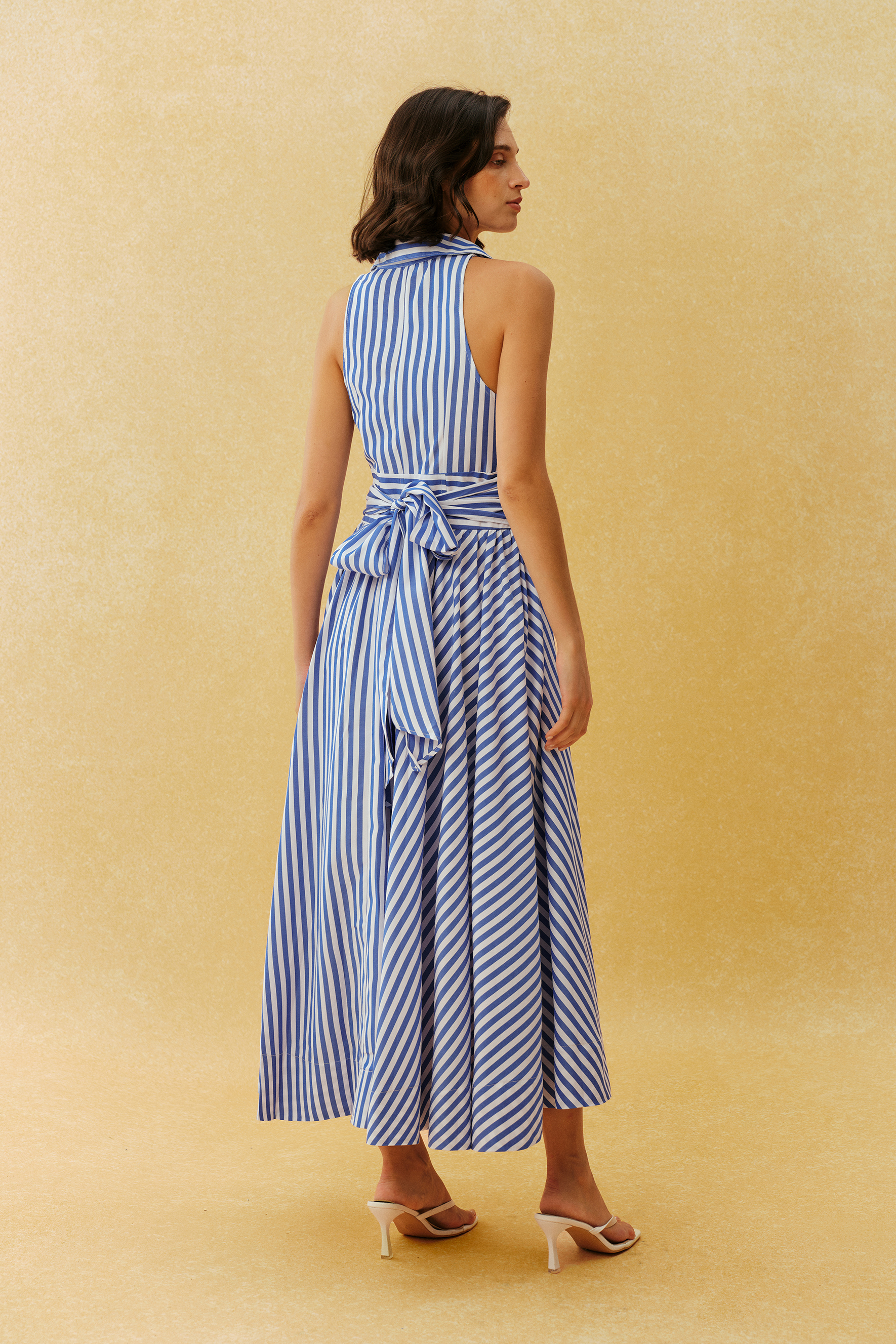 Favourite Girl Blue Striped Collar Sleeveless Maxi Dress
