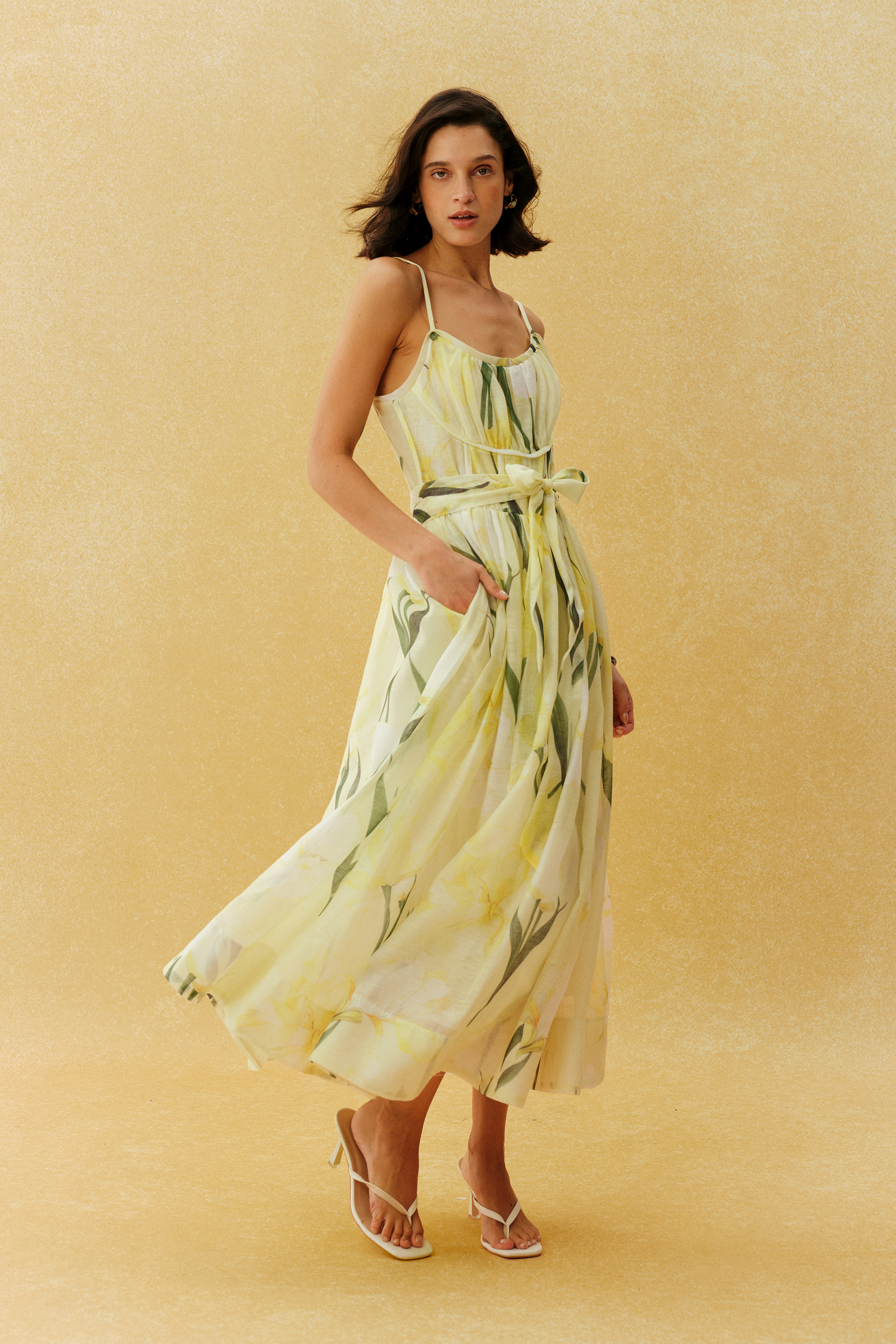 Bright Days Yellow Floral Print Spaghetti Strap Maxi Dress