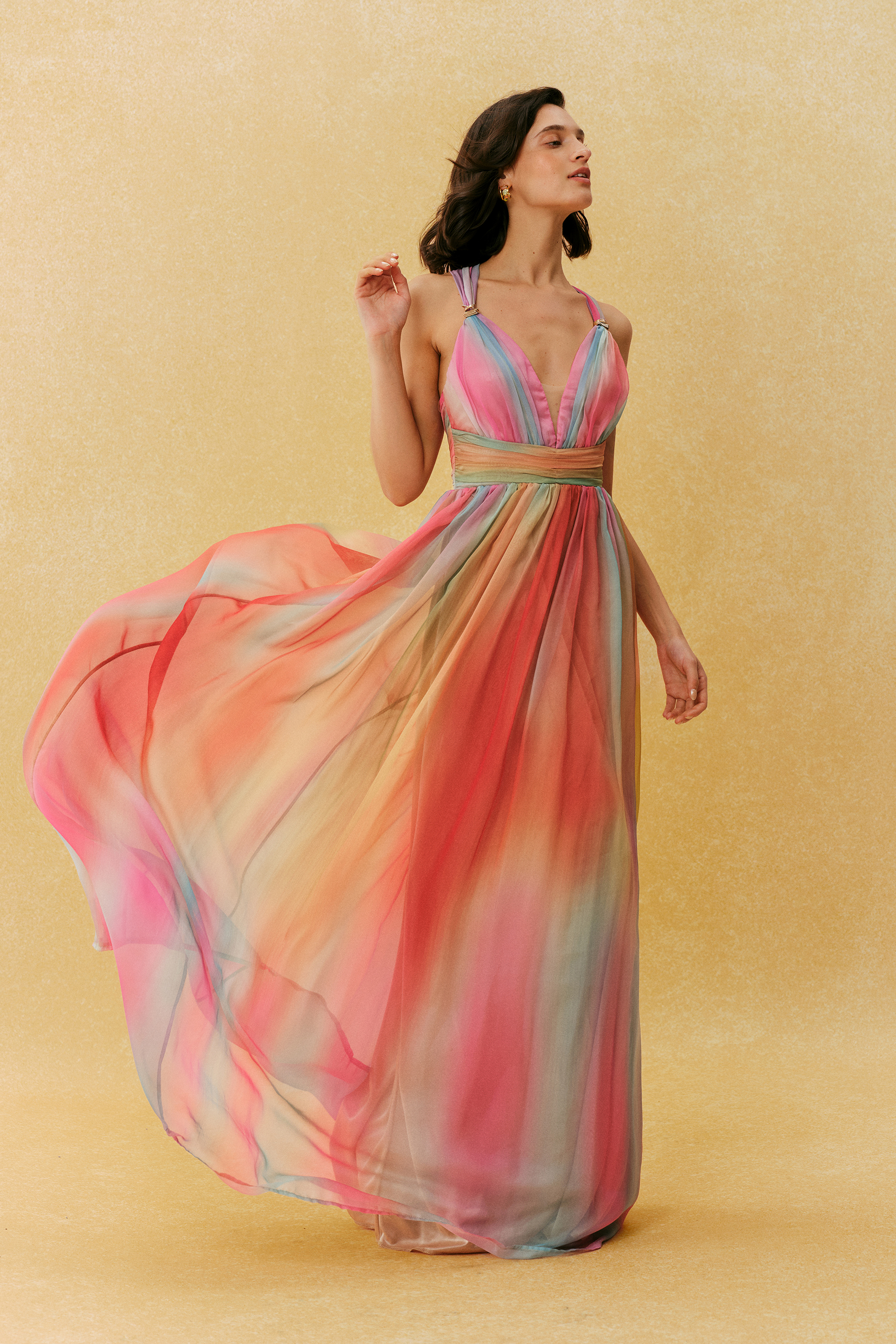 Sunset Society Multi Gradient V Neck Maxi Dress