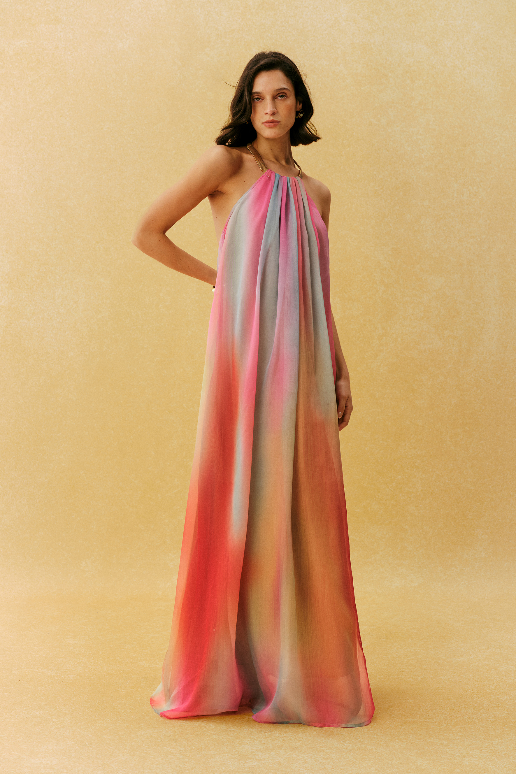 Glamorous Sweetie Multi Metal Halter Gradient Maxi Dress
