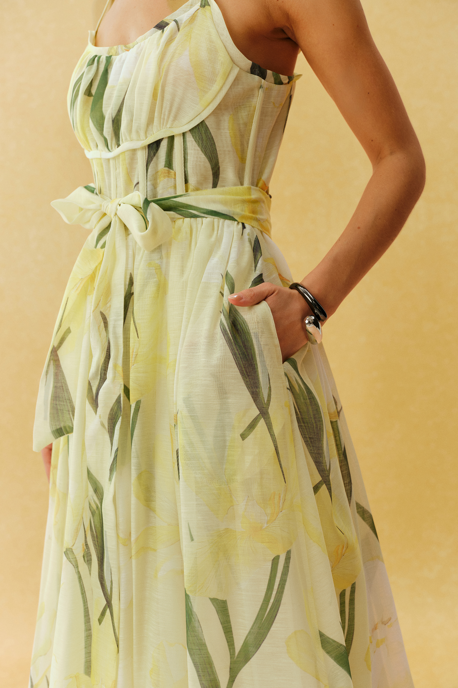Bright Days Yellow Floral Print Spaghetti Strap Maxi Dress
