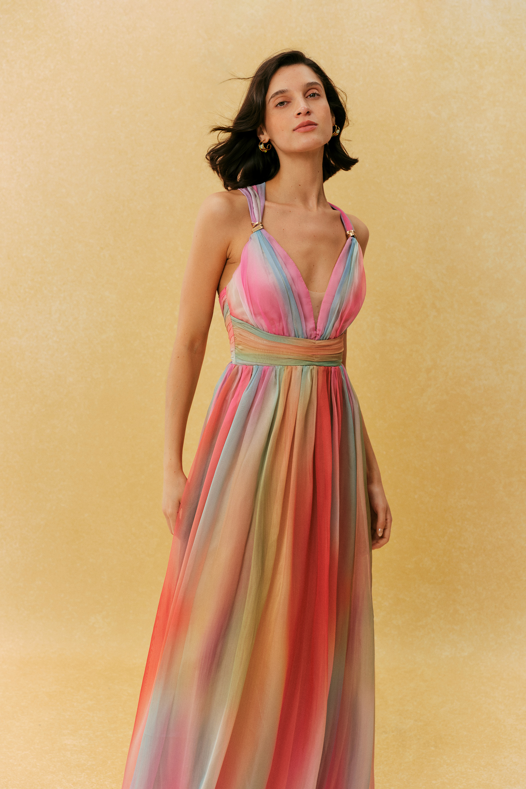 Sunset Society Multi Gradient V Neck Maxi Dress