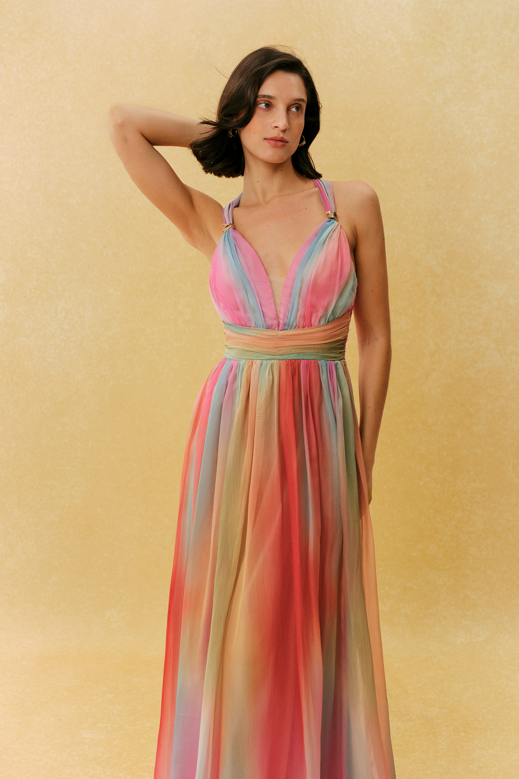 Sunset Society Multi Gradient V Neck Maxi Dress