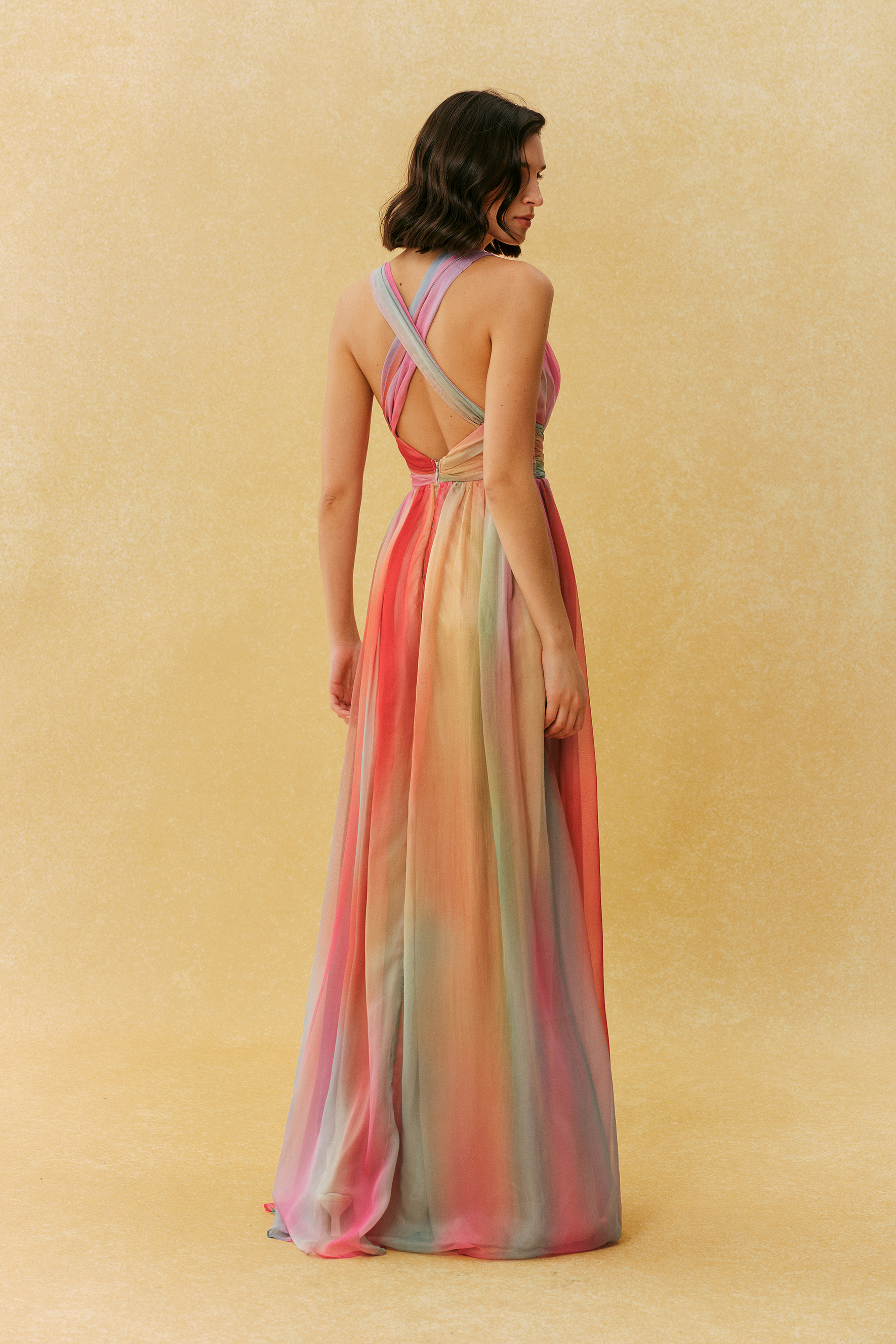Sunset Society Multi Gradient V Neck Maxi Dress