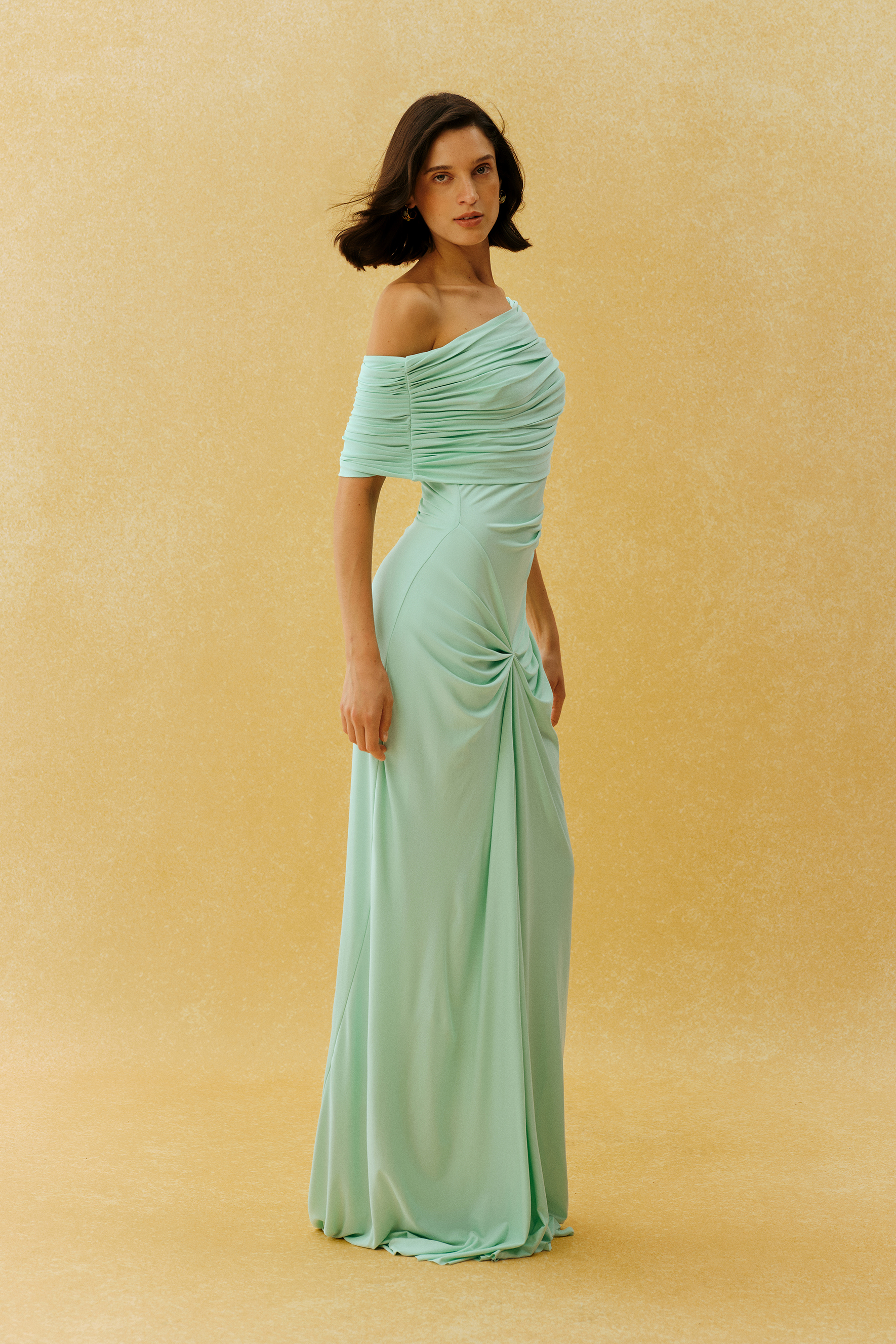 Falling For This Mint Green Off Shoulder Twist Front Maxi Dress