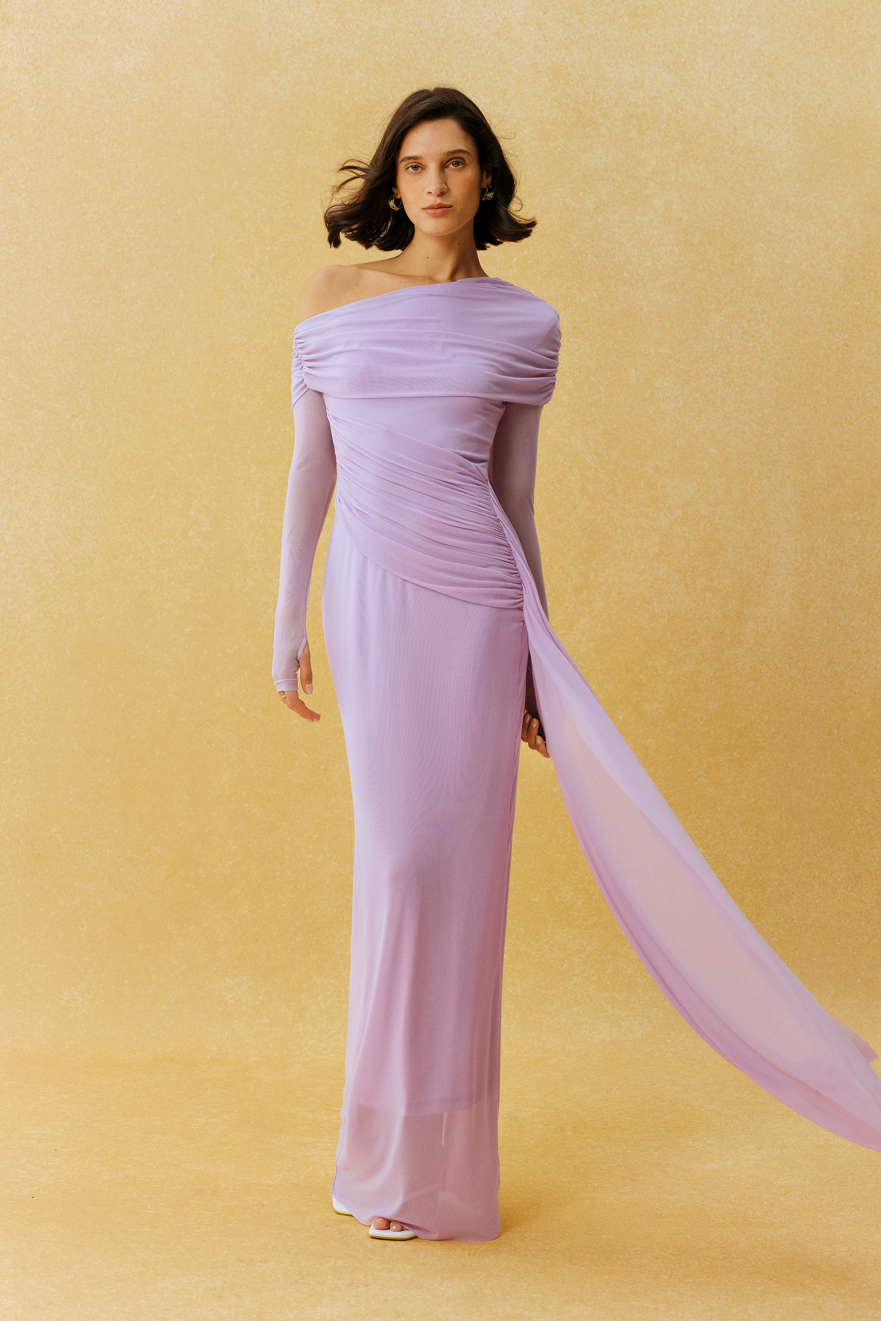 Elegant Hour Purple One Shoulder Ruched Maxi Dress