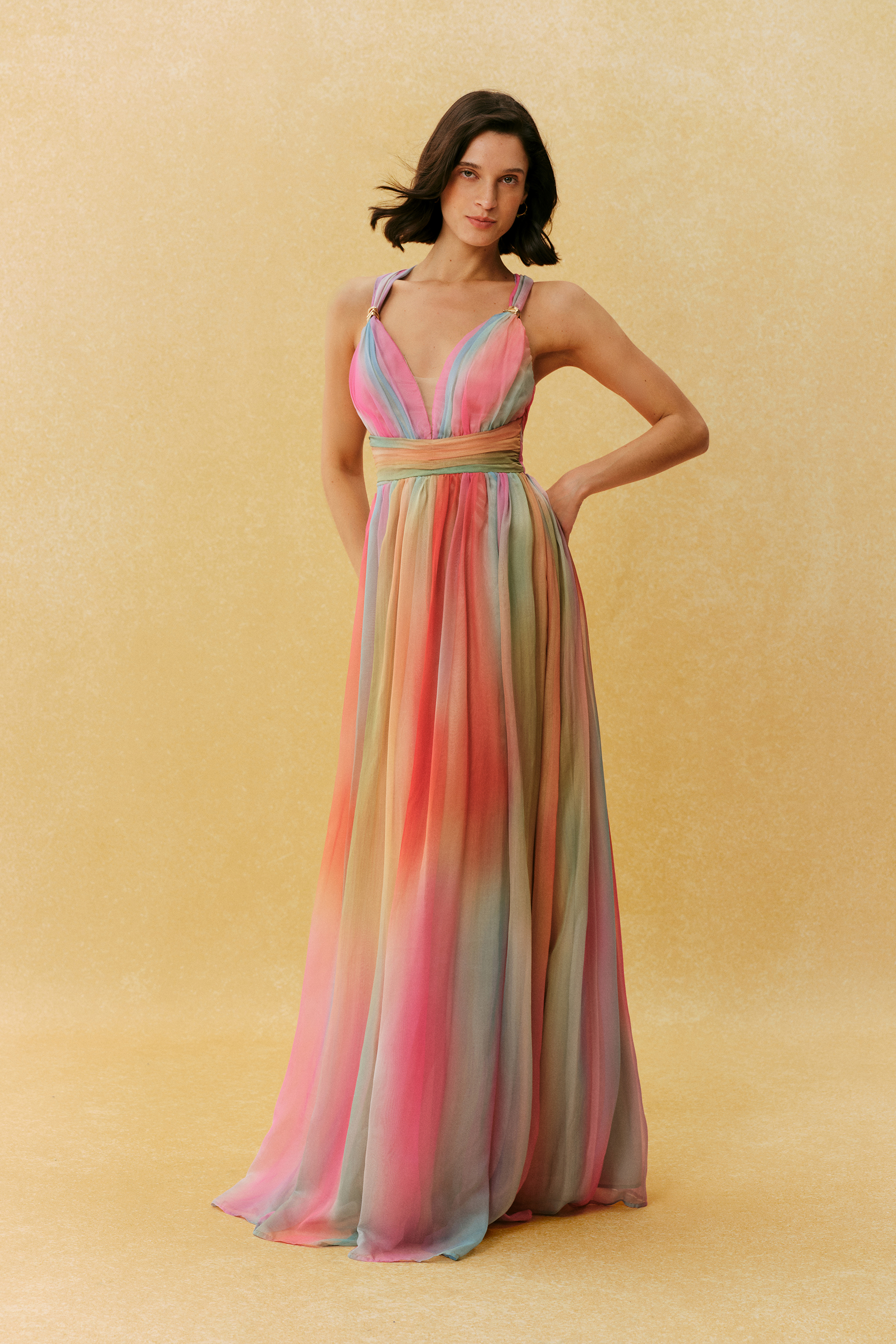 Sunset Society Multi Gradient V Neck Maxi Dress