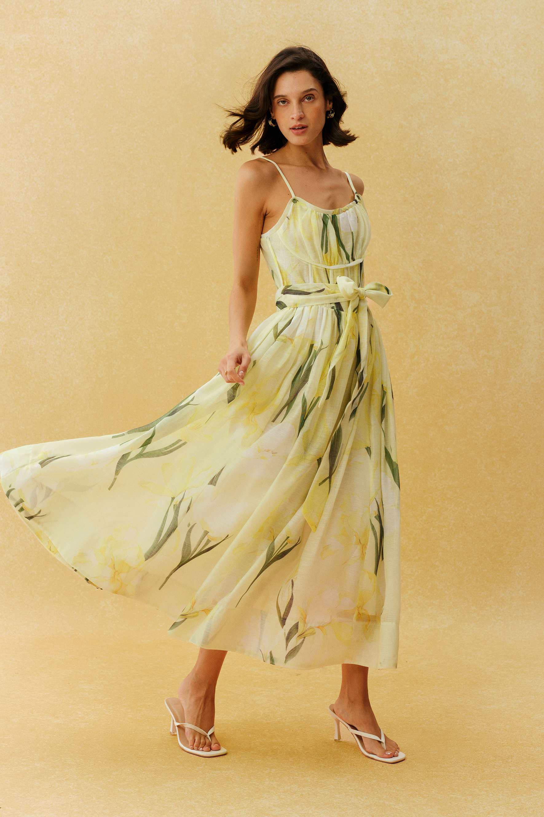 Bright Days Yellow Floral Print Spaghetti Strap Maxi Dress