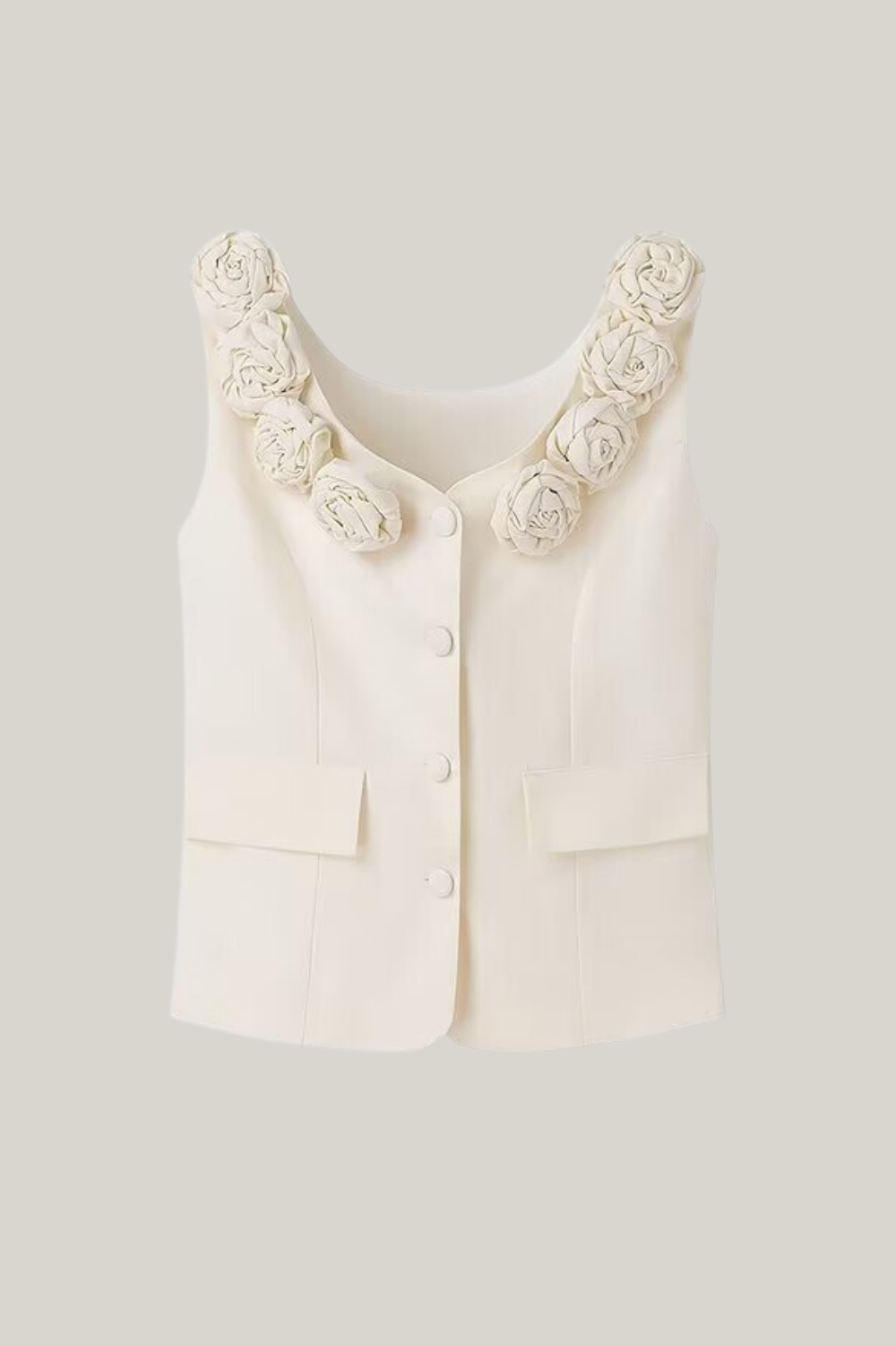 Cynthia U Neck Floral Appliqué Vest-Sunfere