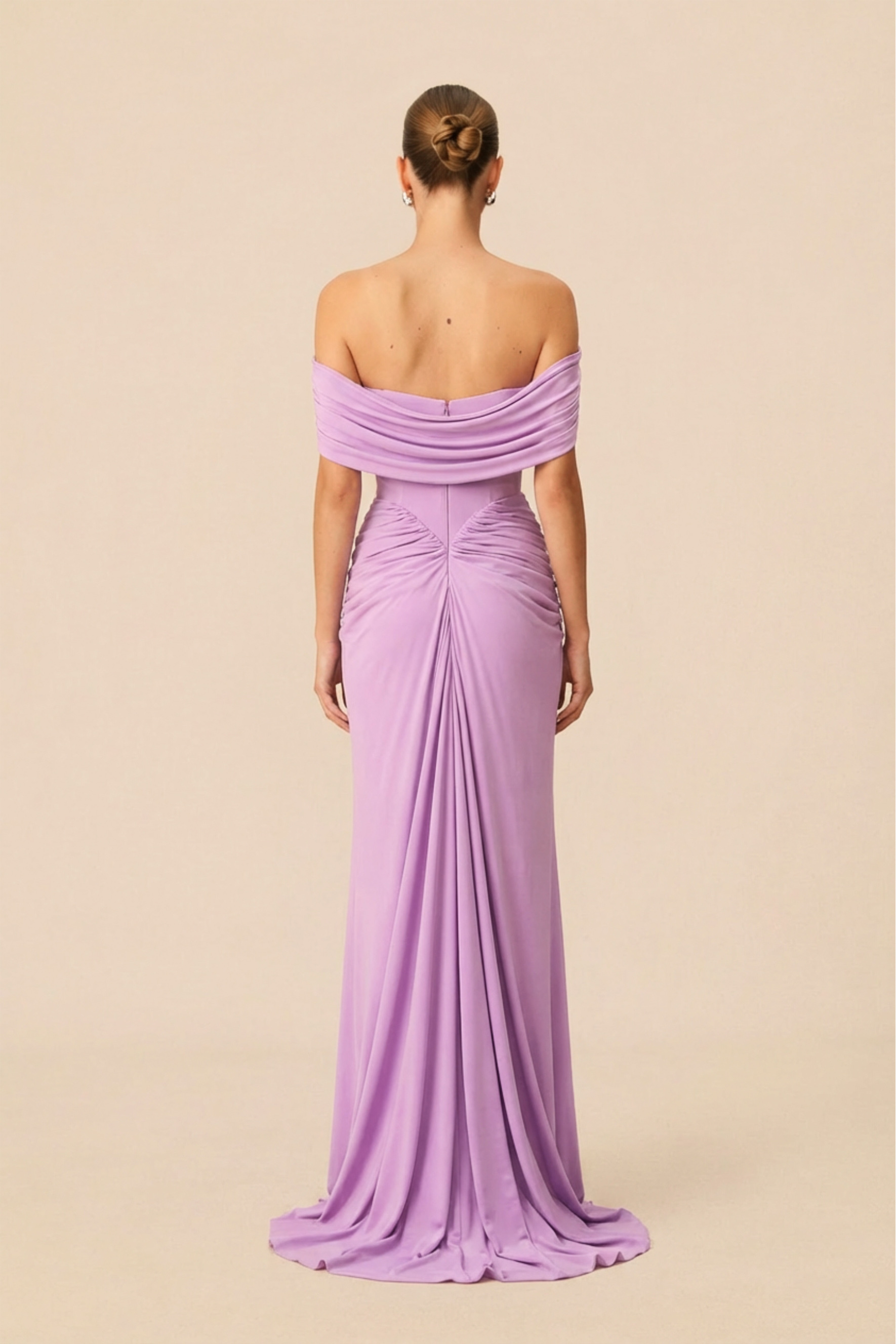 Classy Sensation Purple Off-Shoulder Gathered Maxi Dress