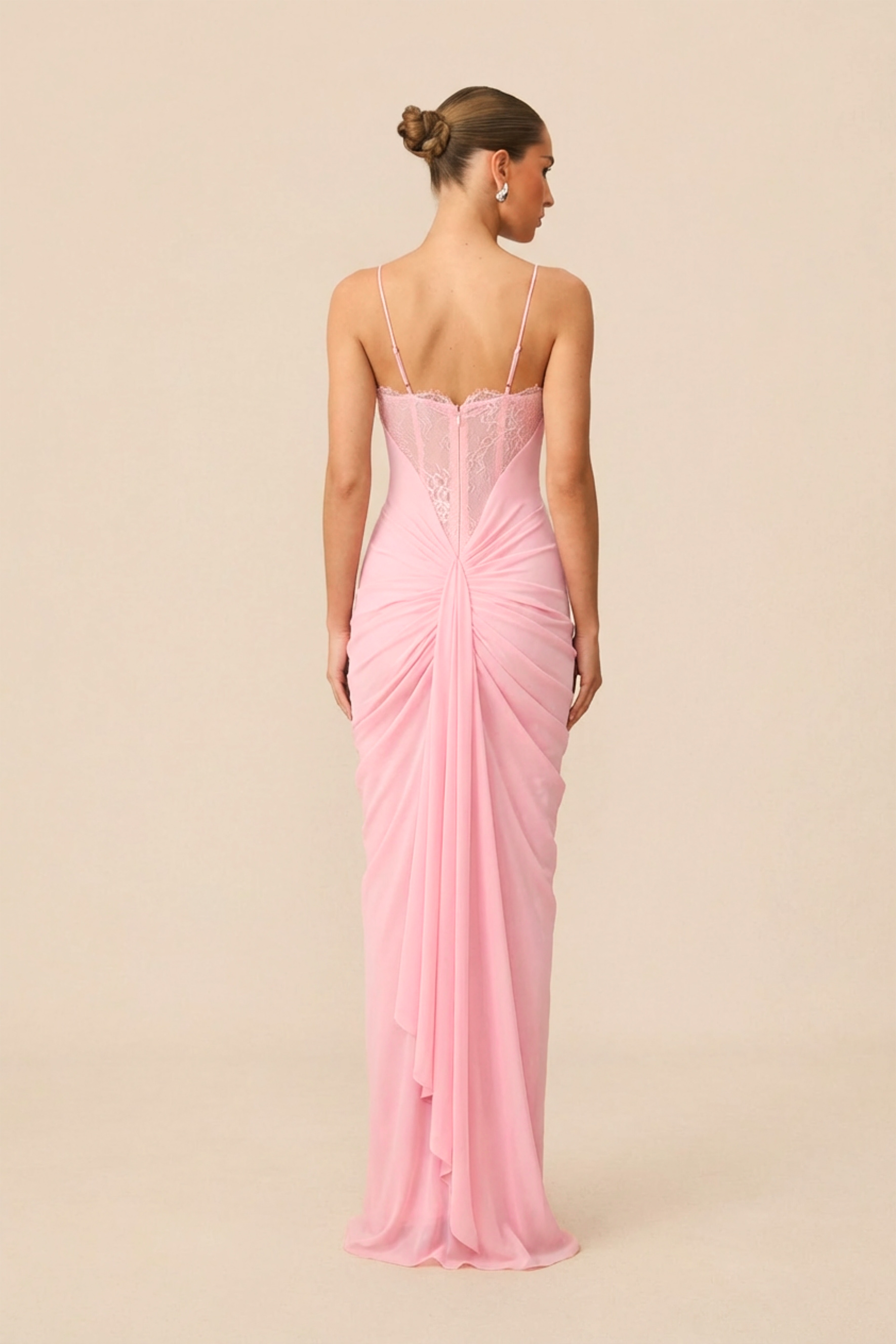Brilliant Belle Pink Cowl Front Lace Corset Maxi Dress